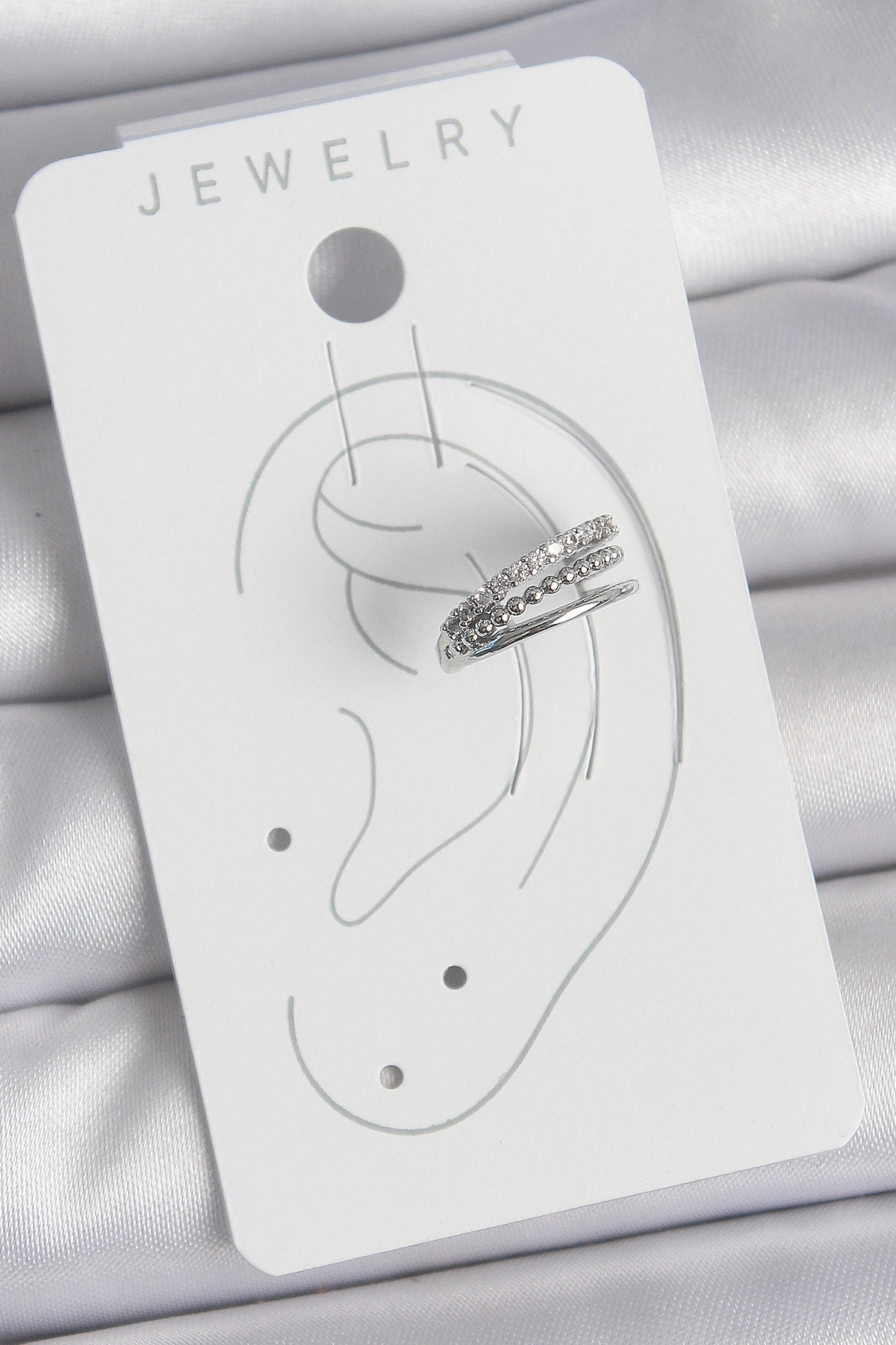 Pirinç Gümüş Renk Zirkon Taşlı 3'Lü Sıralı Model Kadın Kıkırdak Küpe-1