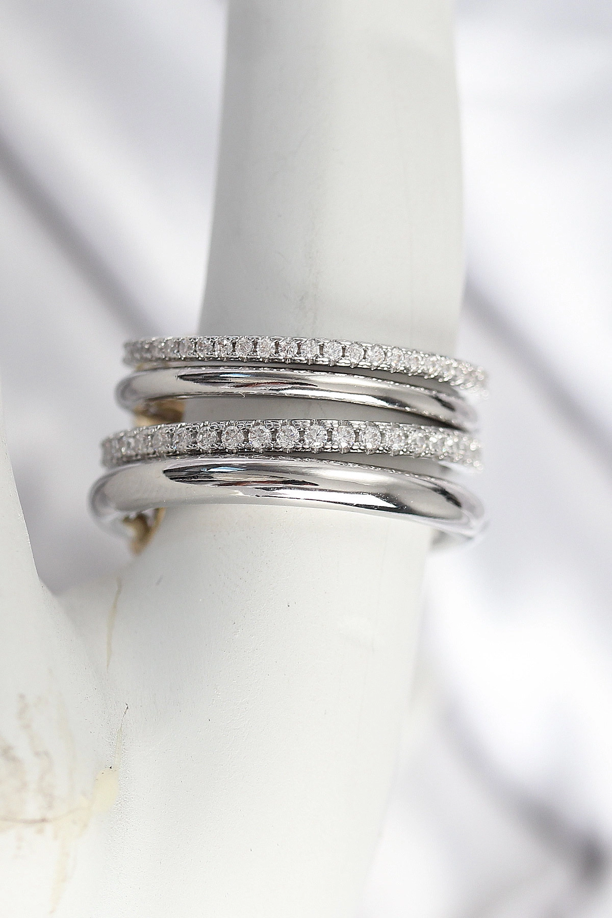 Pirinç Gümüş Renk Zirkon Taşlı 4'Lü Kadın Yüzük-0