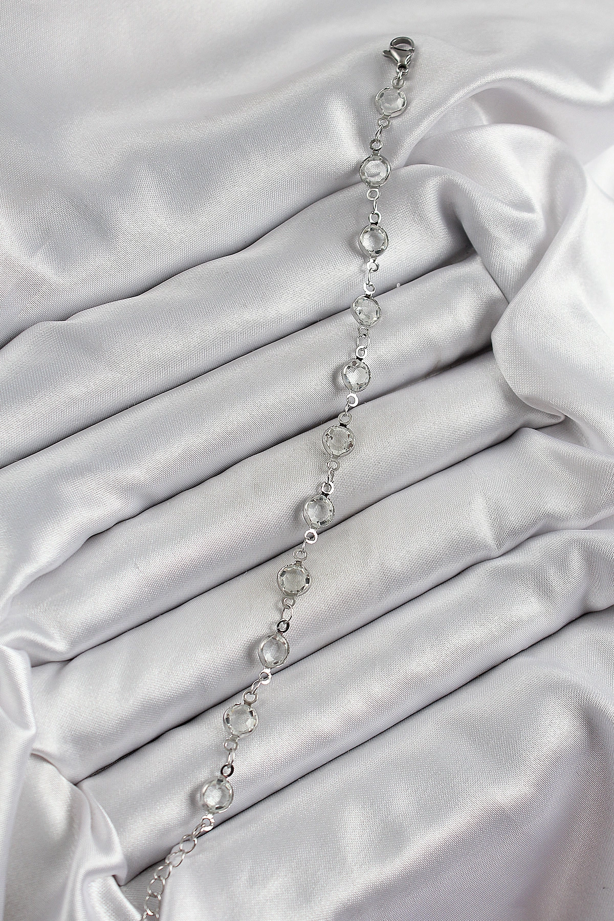 Pirinç Gümüş Renk Zirkon Taşlı Bileklik-1