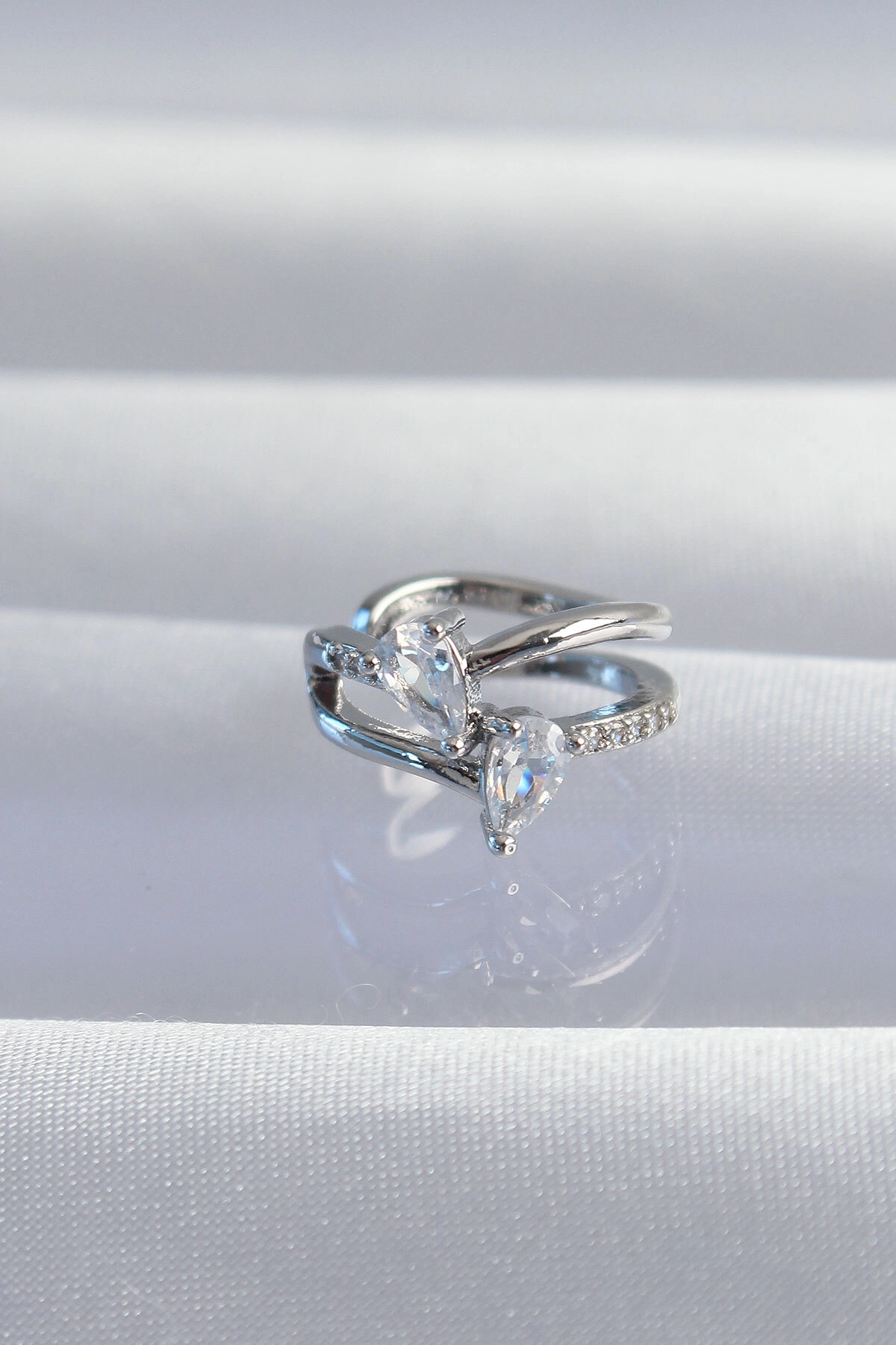 Pirinç Gümüş Renk Zirkon Taşlı Damla Earcuff Küpe-0