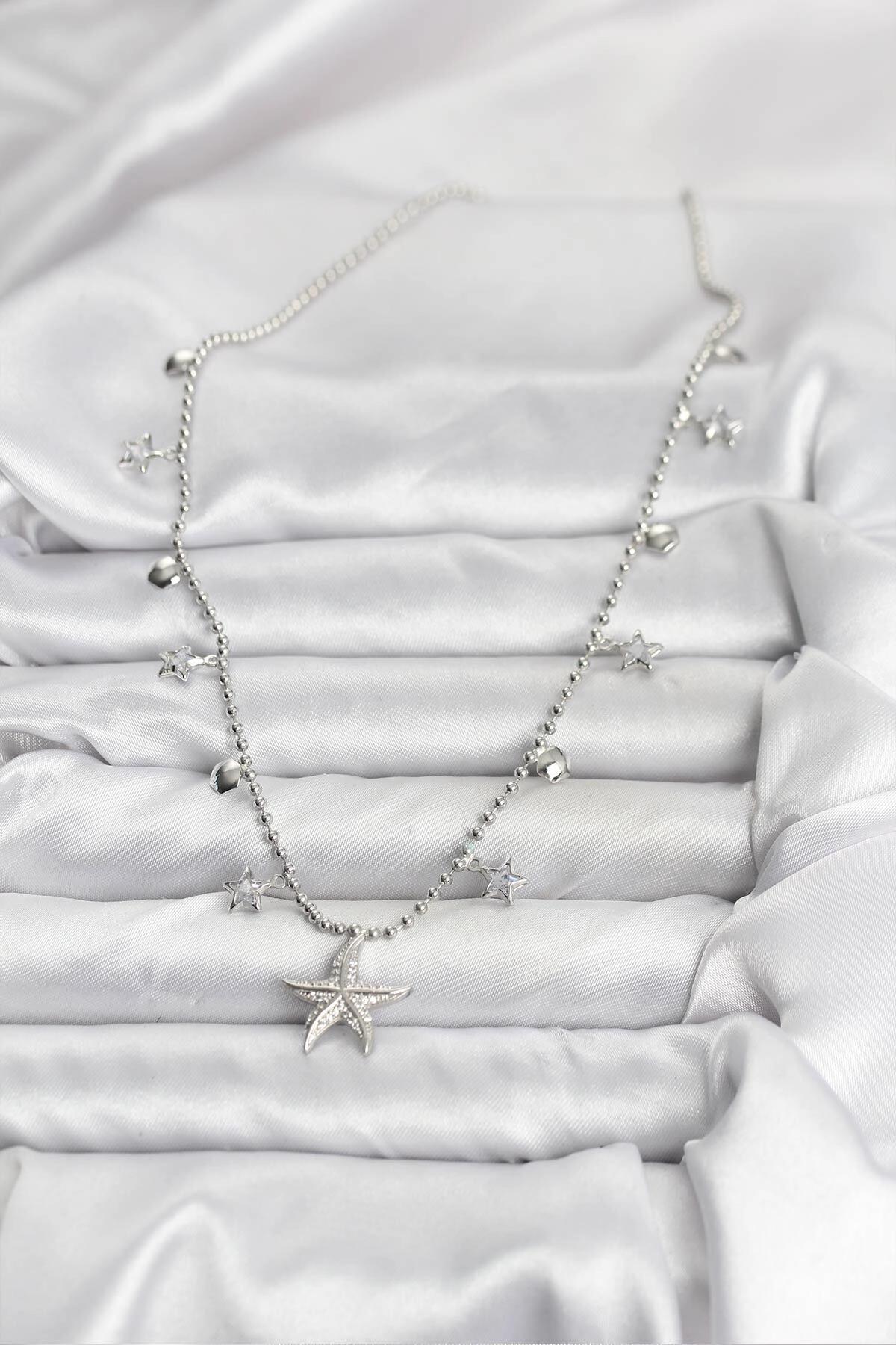 Pirinç Gümüş Renk Zirkon Taşlı Deniz Yıldızı Model Kadın Kolye-1