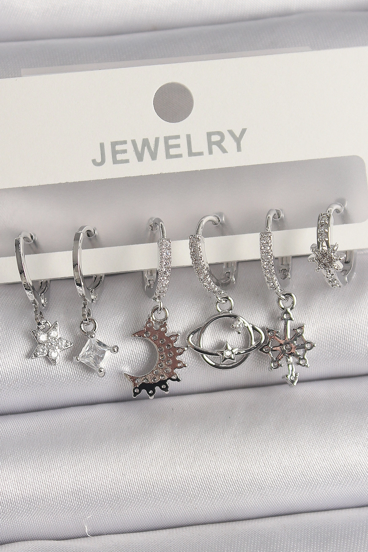 Pirinç Gümüş Renk Zirkon Taşlı Gezgen Model Kadın Küpe Seti-0