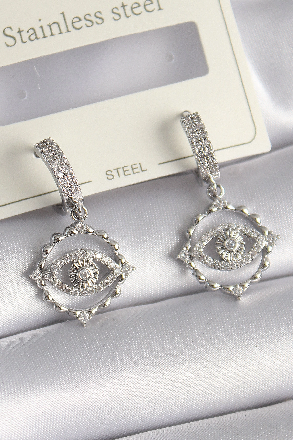 Pirinç Gümüş Renk Zirkon Taşlı Göz Model Kadın Kolye-0