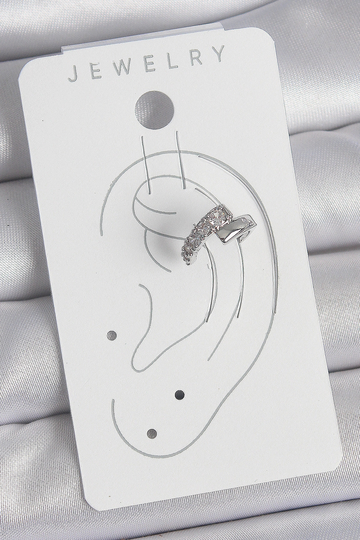 Pirinç Gümüş Renk Zirkon Taşlı Kadın Kıkırdak Küpe-1