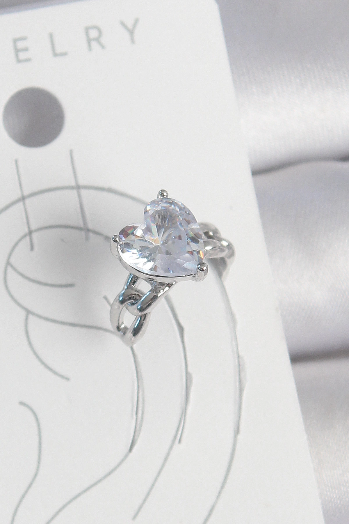 Pirinç Gümüş Renk Zirkon Taşlı Kalp Model Kadın Kıkırdak Küpe-0