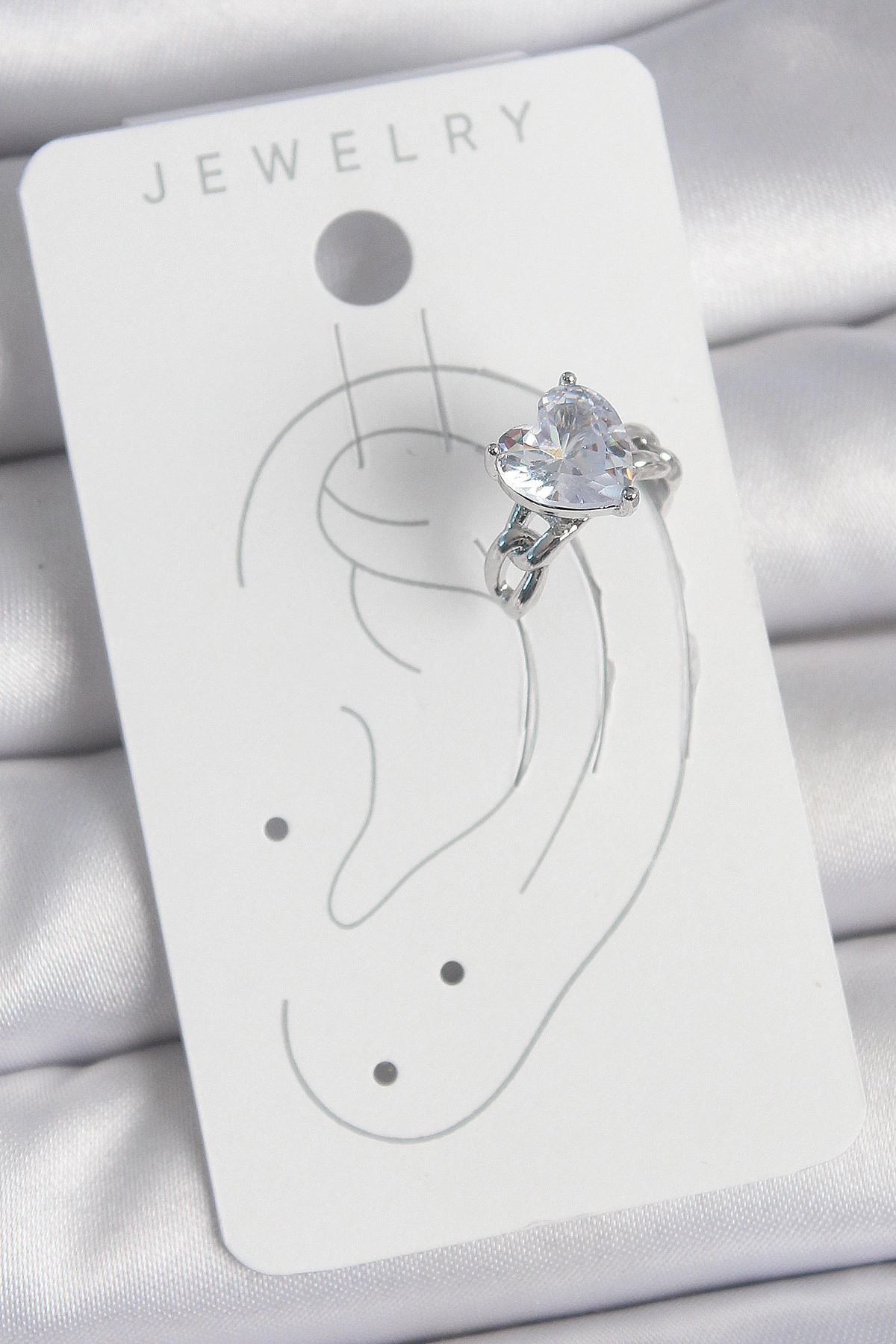 Pirinç Gümüş Renk Zirkon Taşlı Kalp Model Kadın Kıkırdak Küpe-1