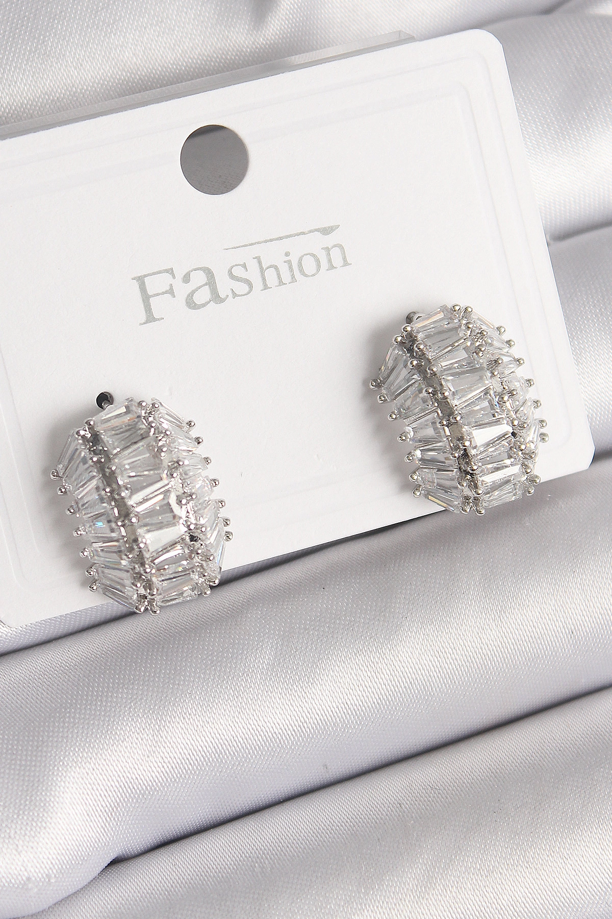 Pirinç Gümüş Renk Zirkon Taşlı Kaplumbağa Kabuğu Model Kadın Küpe-0