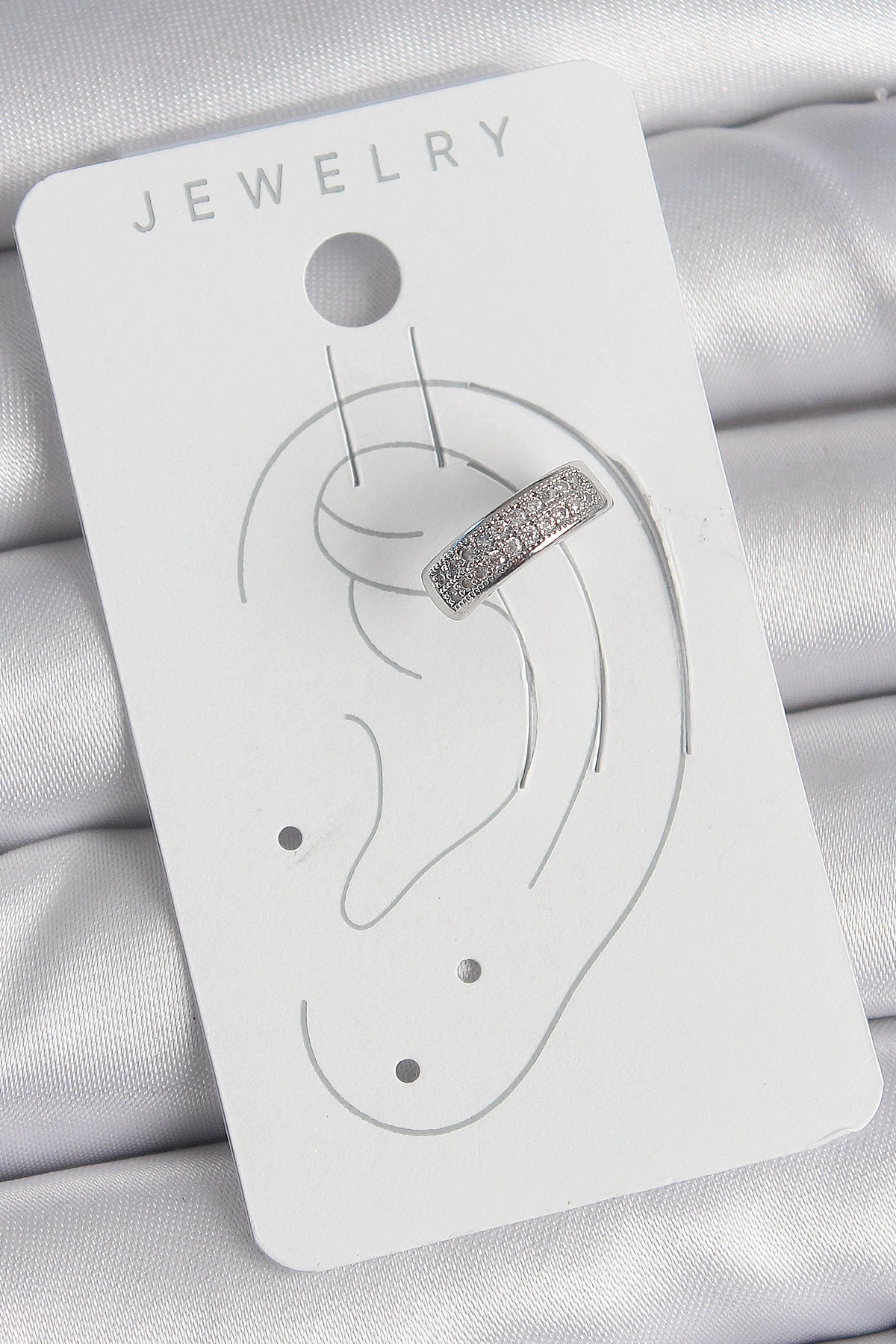 Pirinç Gümüş Renk Zirkon Taşlı Kıkırdak Model Kadın Küpe-1