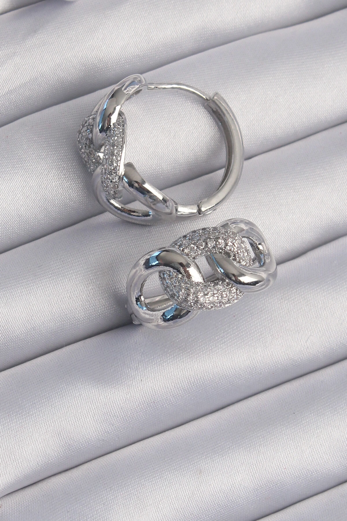 Pirinç Gümüş Renk Zirkon Taşlı Samanyolu Küpe-0