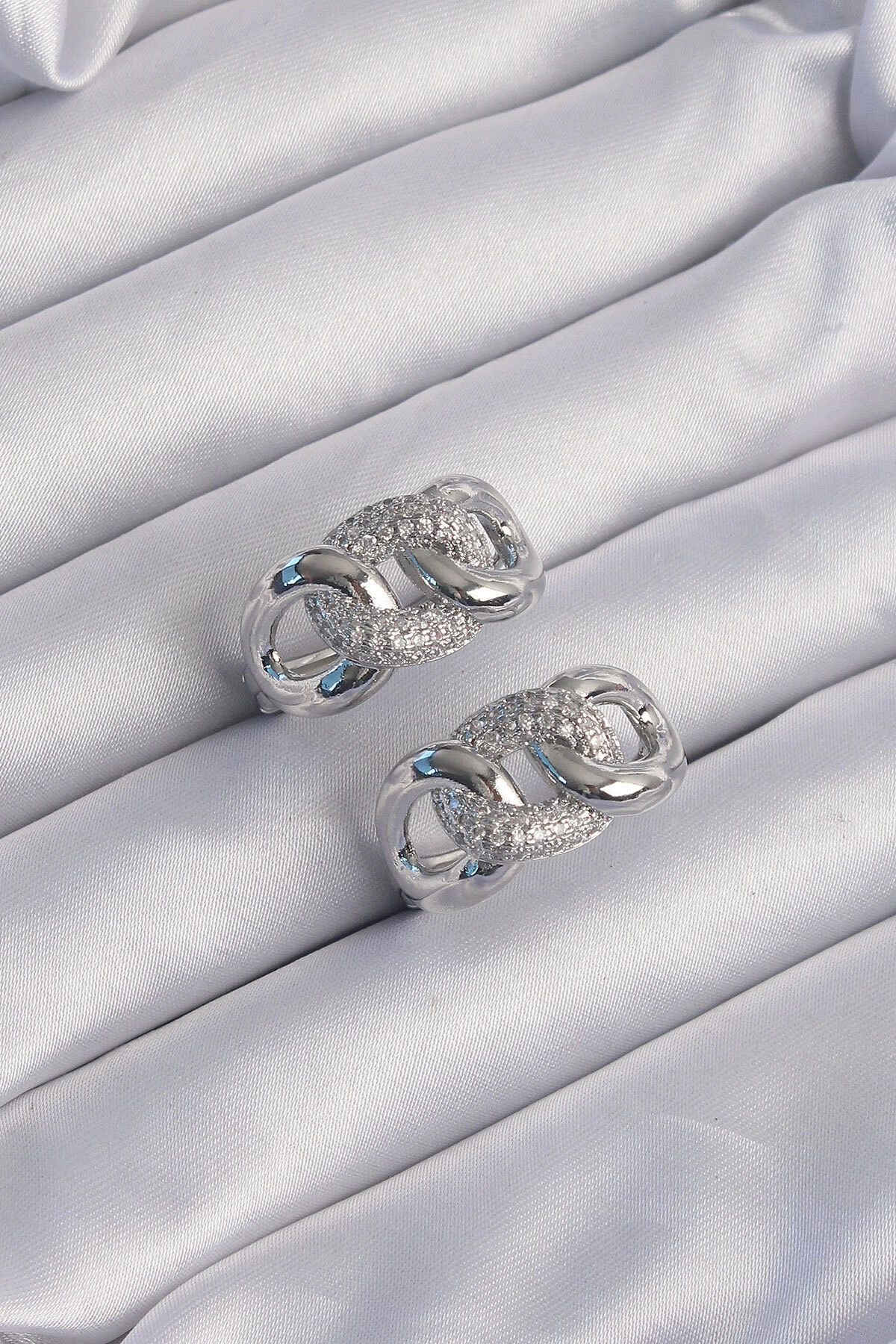 Pirinç Gümüş Renk Zirkon Taşlı Samanyolu Küpe-1