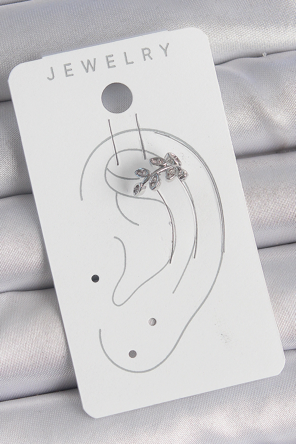 Pirinç Gümüş Renk Zirkon Taşlı Yaprak Model Kıkırdak Kadın Küpe-1