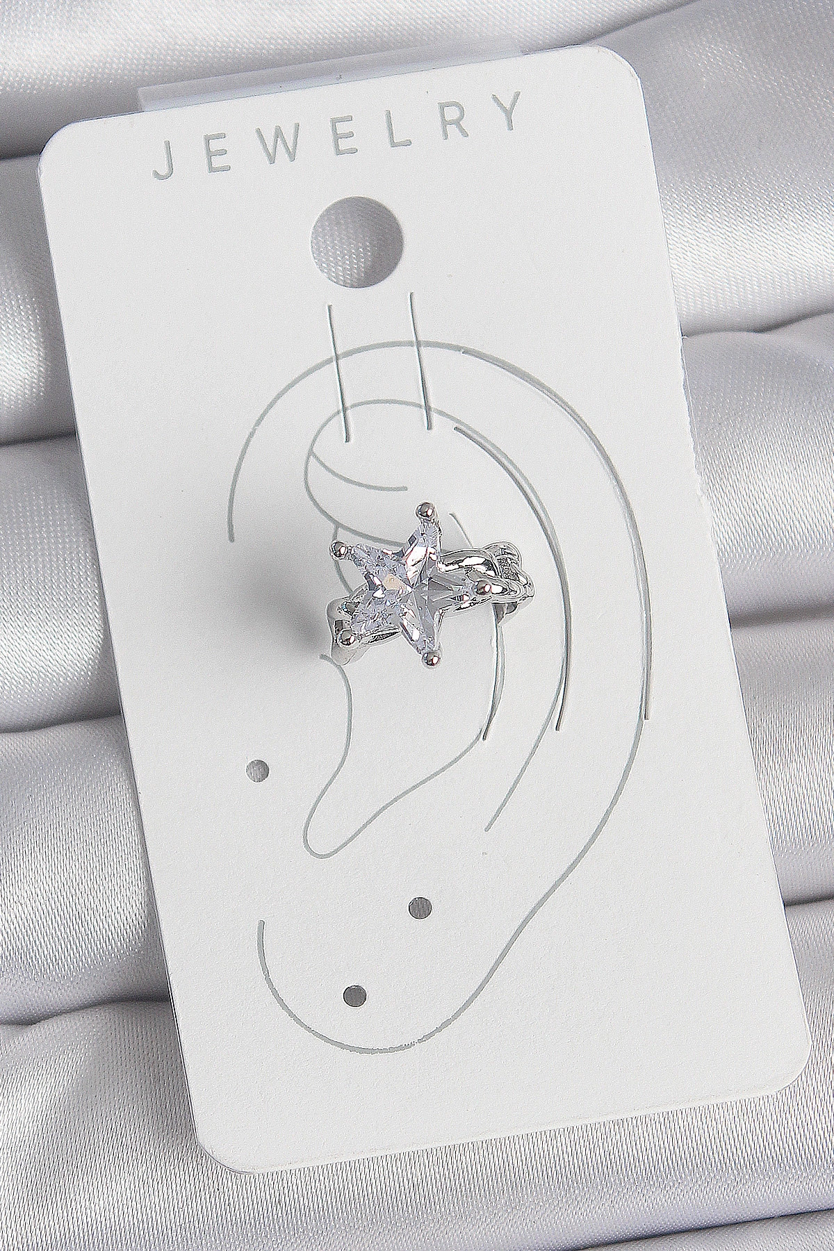 Pirinç Gümüş Renk Zirkon Taşlı Yıldız Model Kadın Kıkırdak Küpe-1