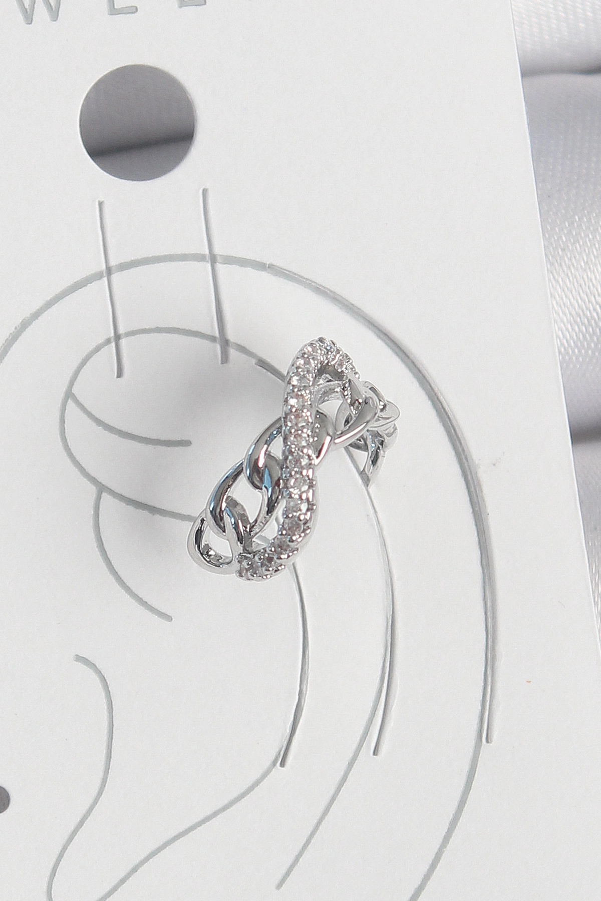 Pirinç Gümüş Renk Zirkon Taşlı Zincir Sonsuzluk Model Kadın Kıkırdak Küpe-0