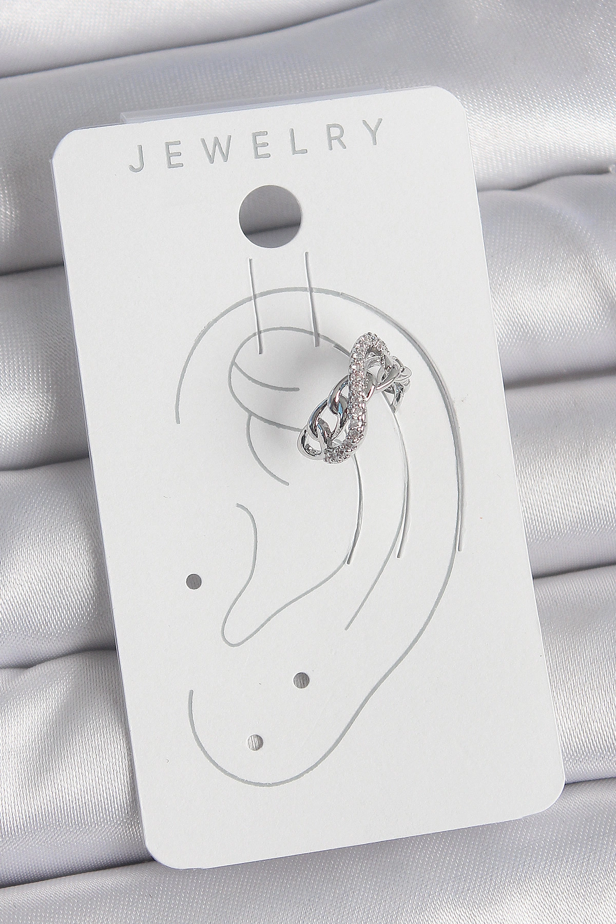 Pirinç Gümüş Renk Zirkon Taşlı Zincir Sonsuzluk Model Kadın Kıkırdak Küpe-1