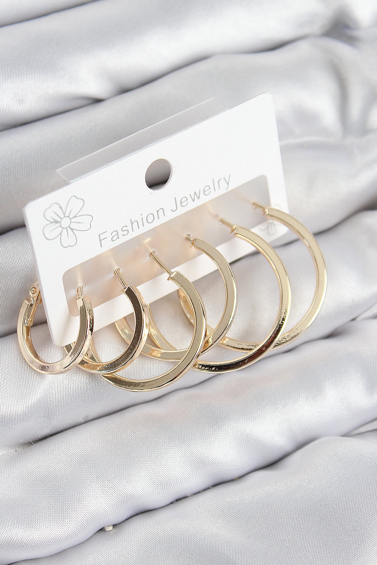 Pirinç Halka Model Gold Renk Kadın Set Küpe-0