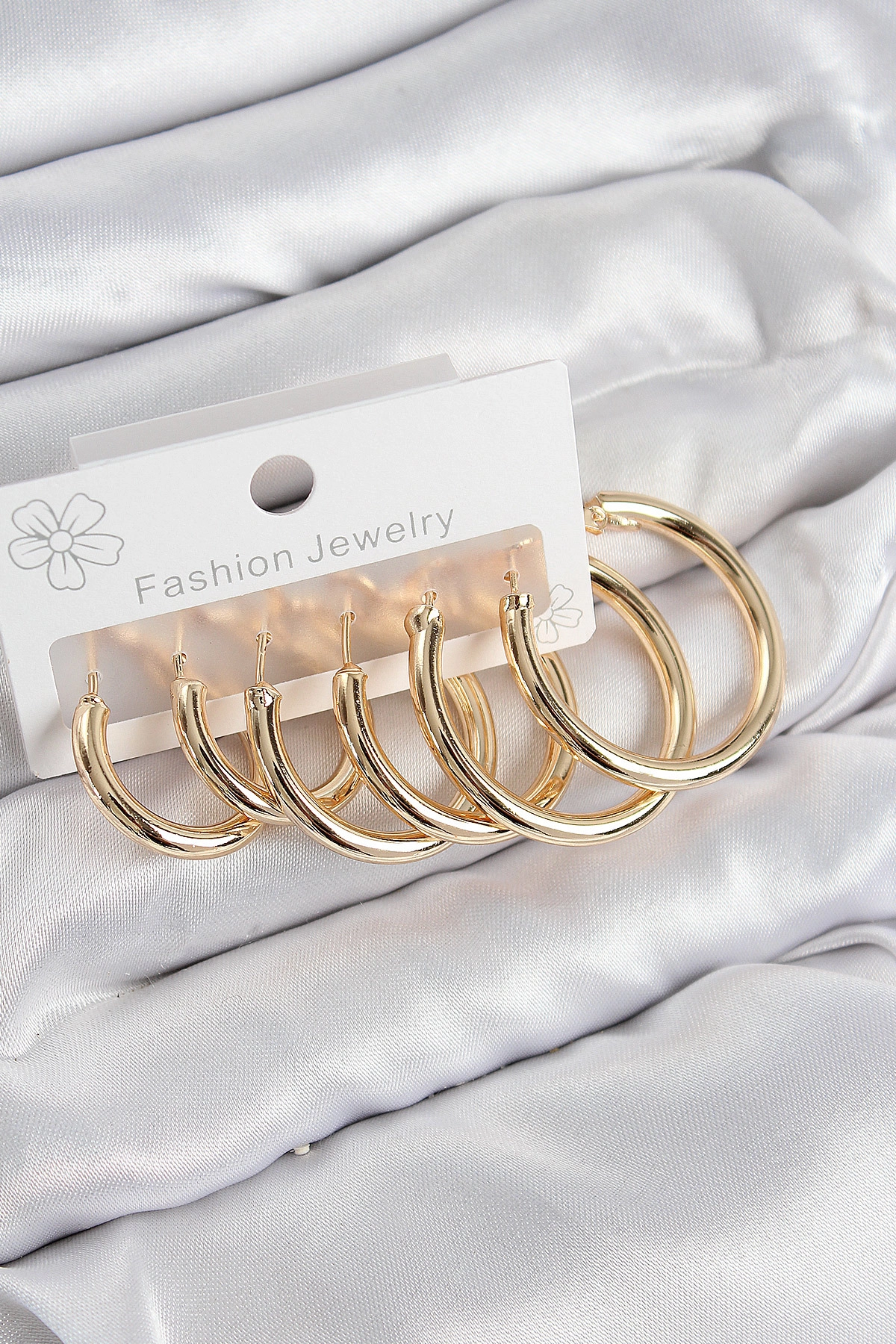 Pirinç Halka Model Gold Renk Kadın Set Küpe-0