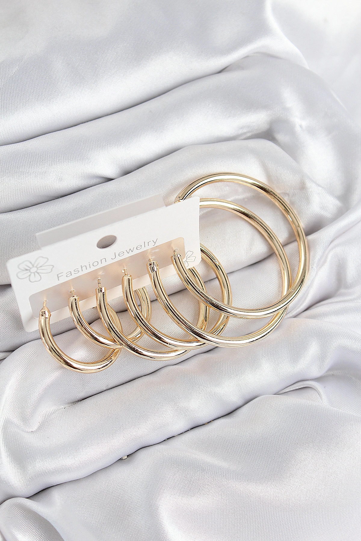 Pirinç Halka Model Gold Renk Kadın Set Küpe-0