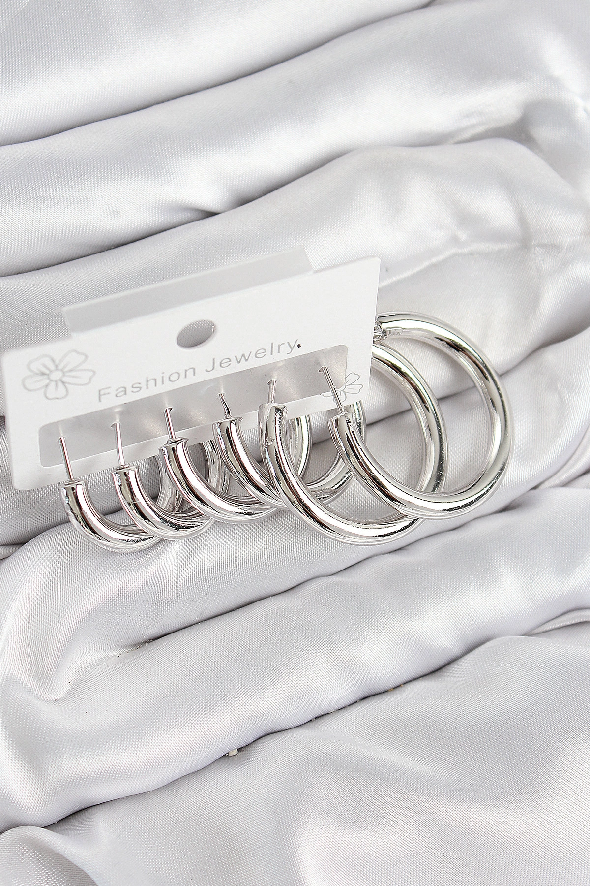 Pirinç Halka Model Gümüş Renk Kadın Set Küpe-0