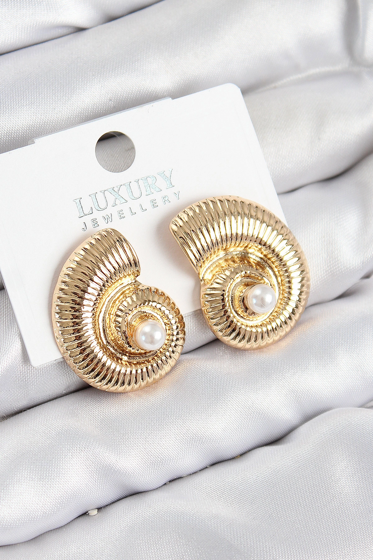 Pirinç İnci Detaylı Girdap Model Gold Renk Kadın Küpe-0