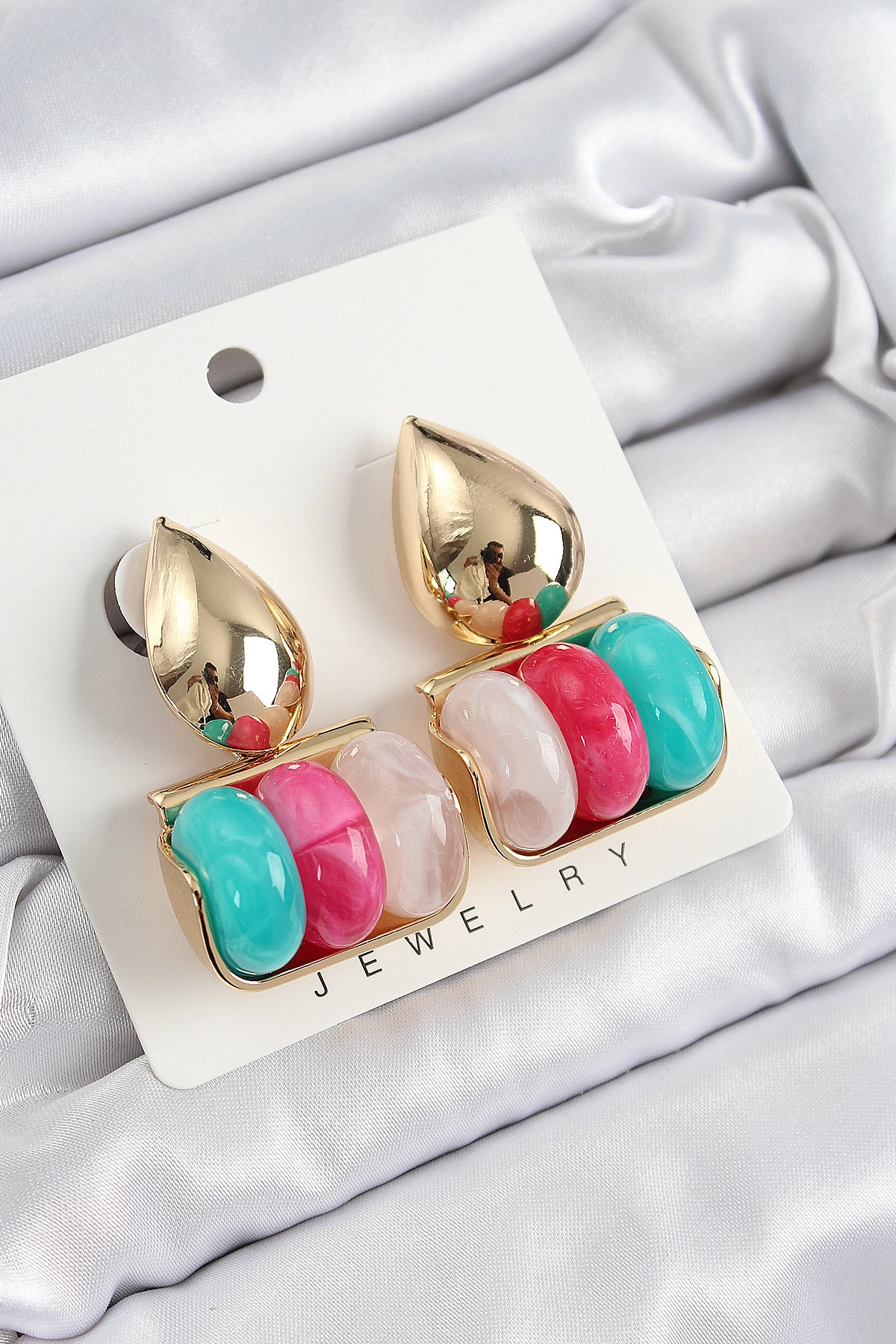 Pirinç Karışık Renk Vintage Model Kadın Küpe-0