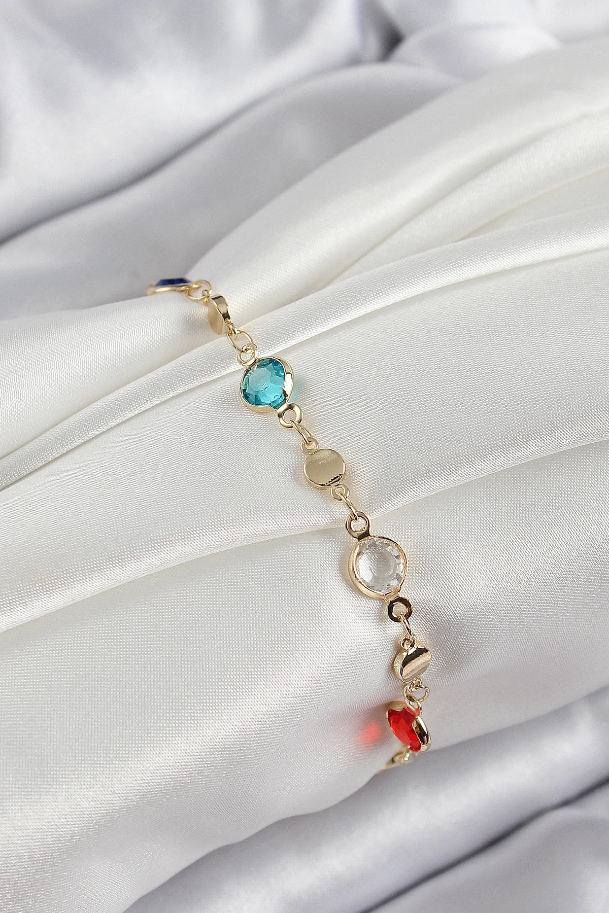 Pirinç Karışık Renk Zirkon Taşlı Gold Renk Kadın Bileklik-0