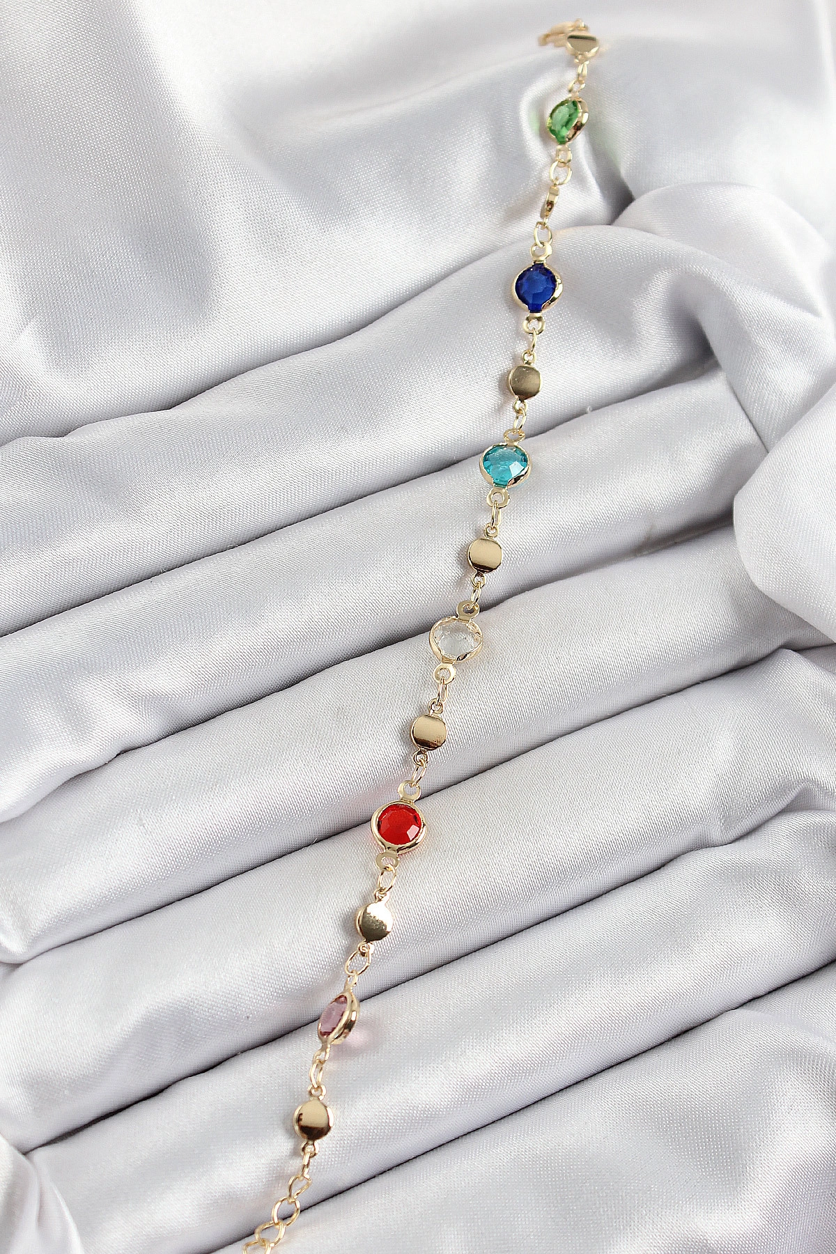 Pirinç Karışık Renk Zirkon Taşlı Gold Renk Kadın Bileklik-1