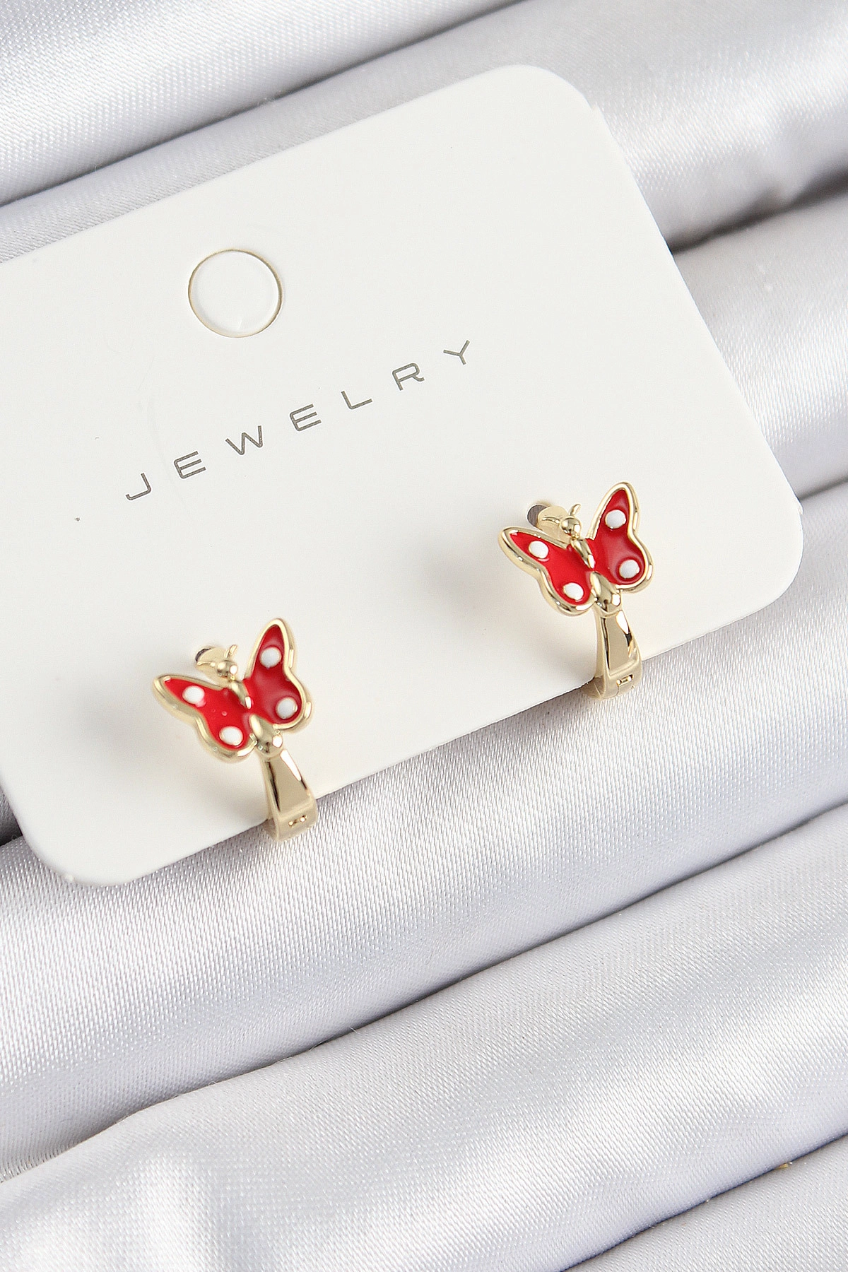 Pirinç Kelebek Model Gold Renk Çocuk Küpe-0