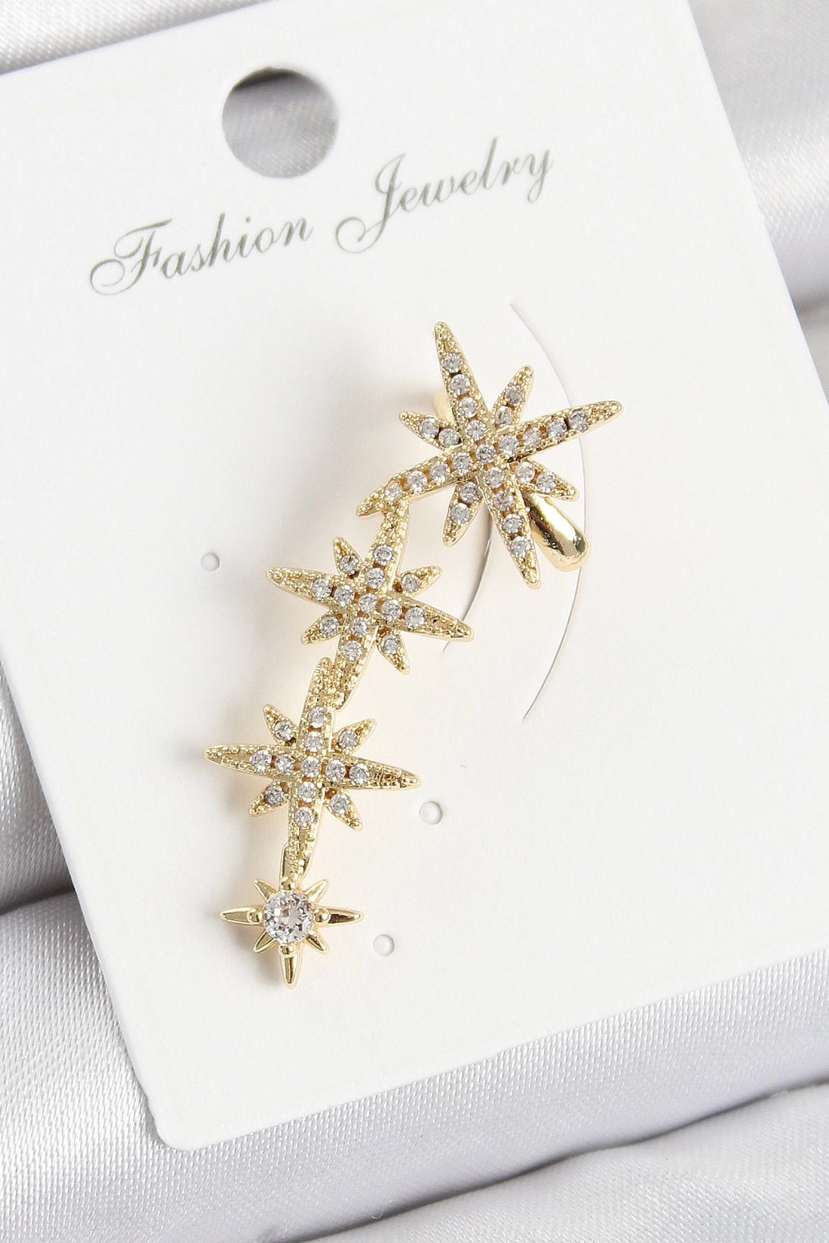 Pirinç Kutup Yıldızı Model Gold Renk Sağ Kıkırdak Küpe-0