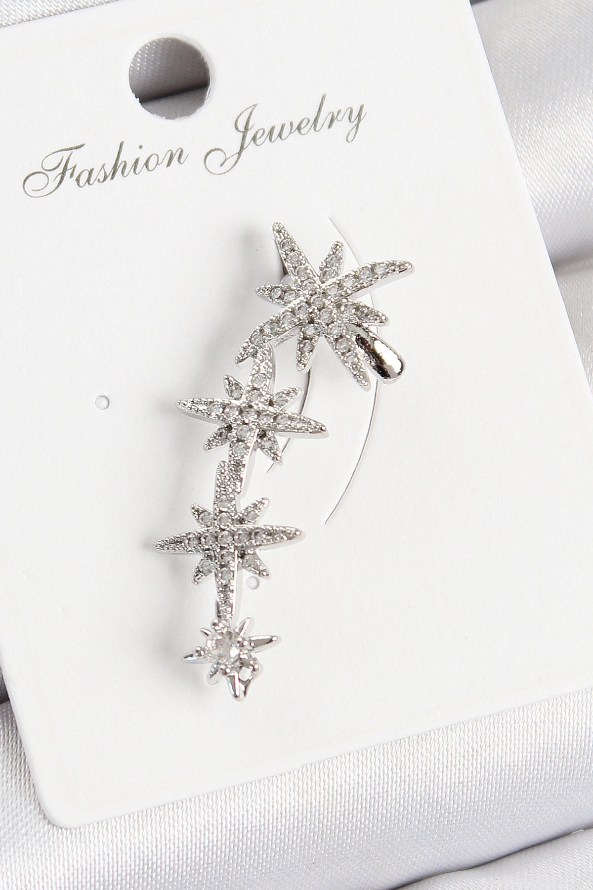 Pirinç Kutup Yıldızı Model Gümüş Renk Sağ Kıkırdak Küpe-0