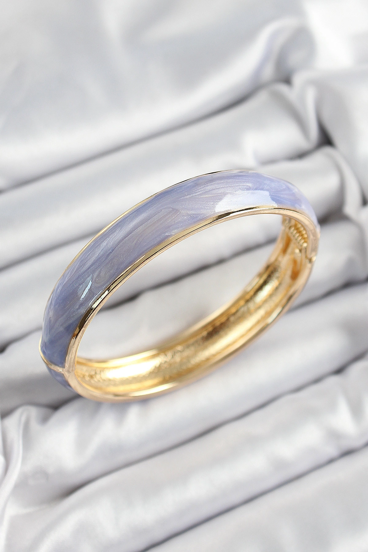 Pirinç Mavi Mor Mineli Mermer Desen Model Gold Renk Kadın Kelepçe-0