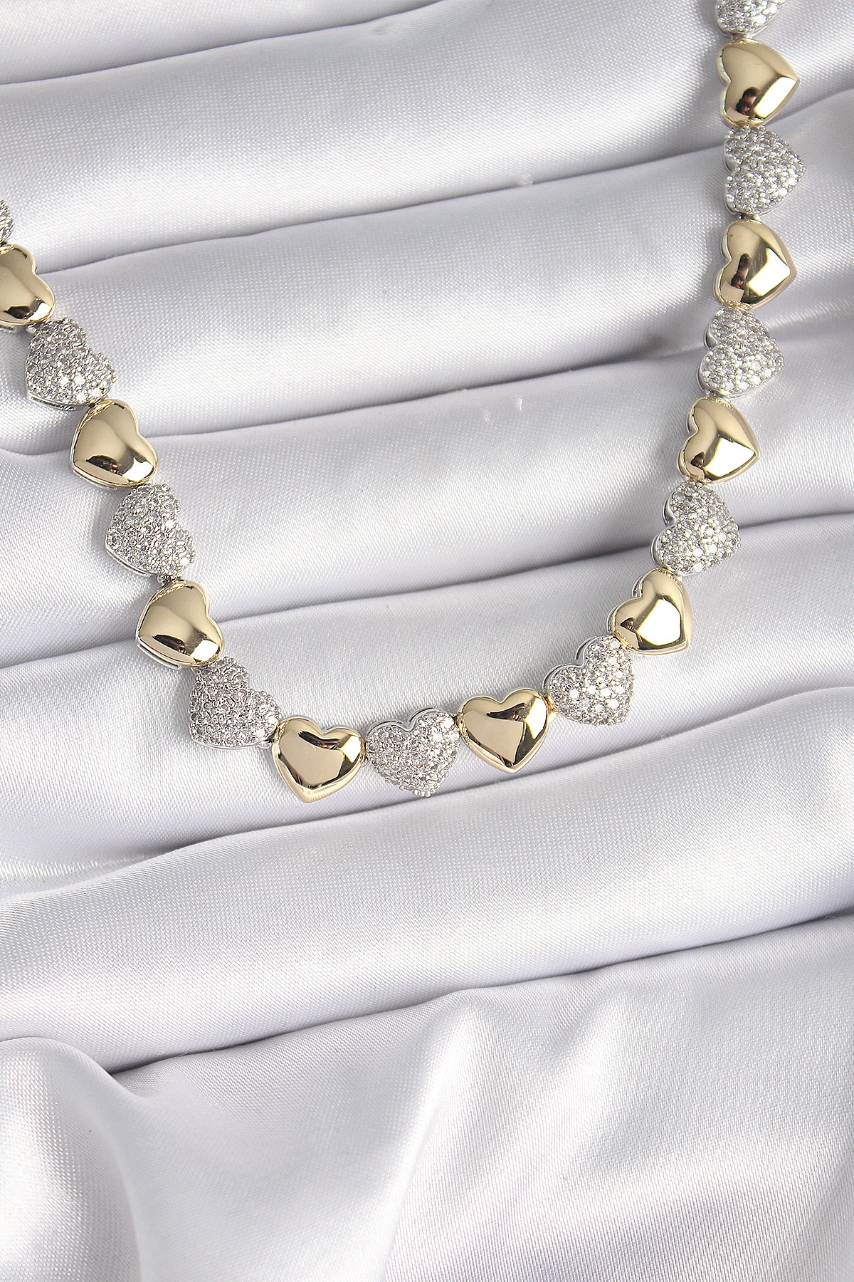 Pirinç Mix Renk Zirkon Taşlı Kalp Model VIP Exclusive Seri Kadın Kolye-0