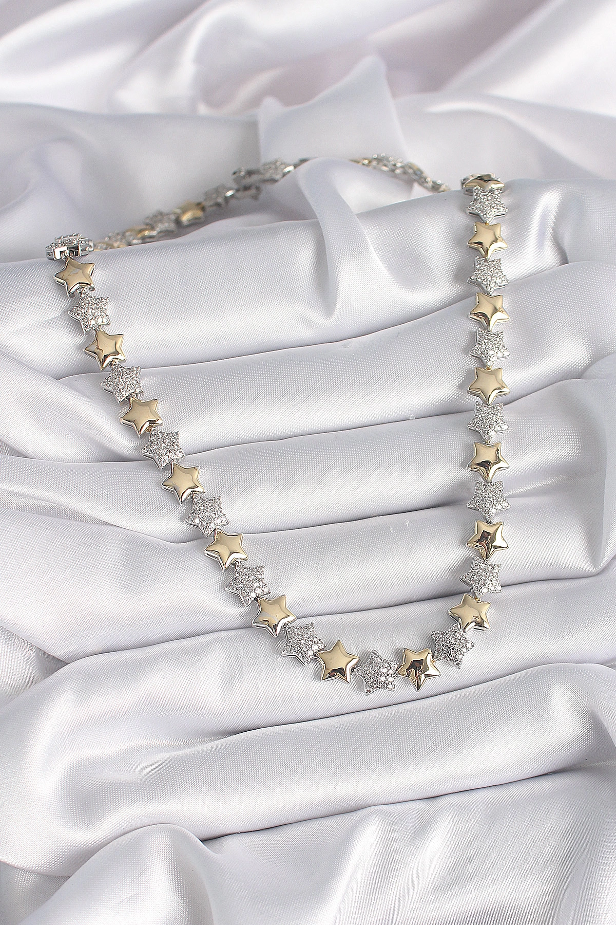 Pirinç Mix Renk Zirkon Taşlı Yıldız Model VIP Exclusive Seri Kadın Kolye-1