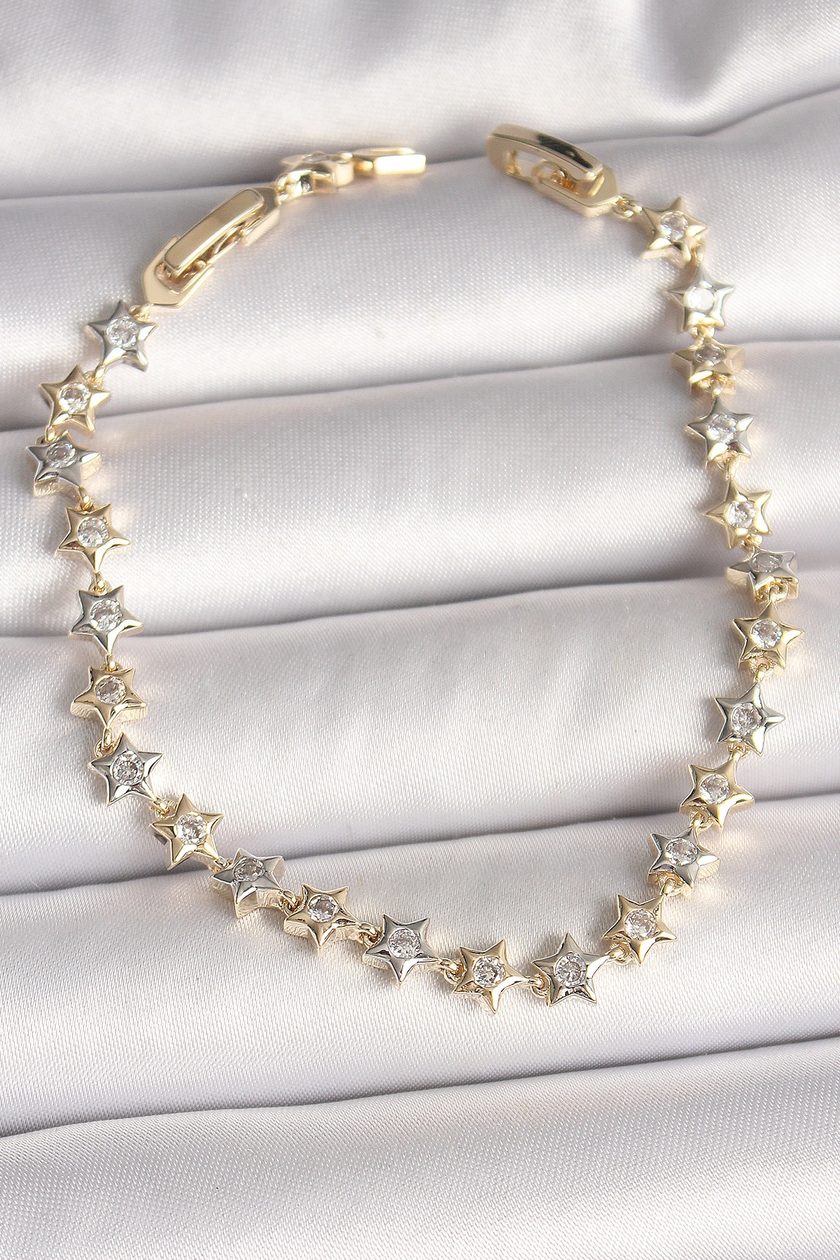 Pirinç Mix Renk Zirkon Taşlı Yıldız Model VIP Seri Kadın Bileklik-0