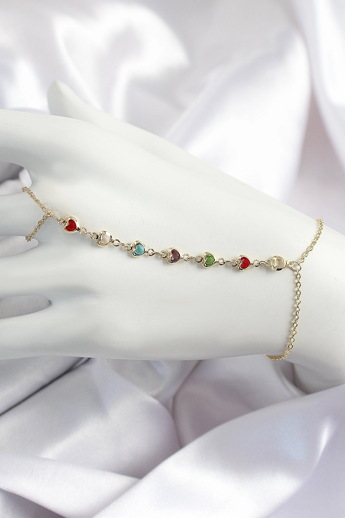 Pirinç Renkli Kalpli Zirkon Taşlı Y Model Gold Renk Kadın Şahmeran-0