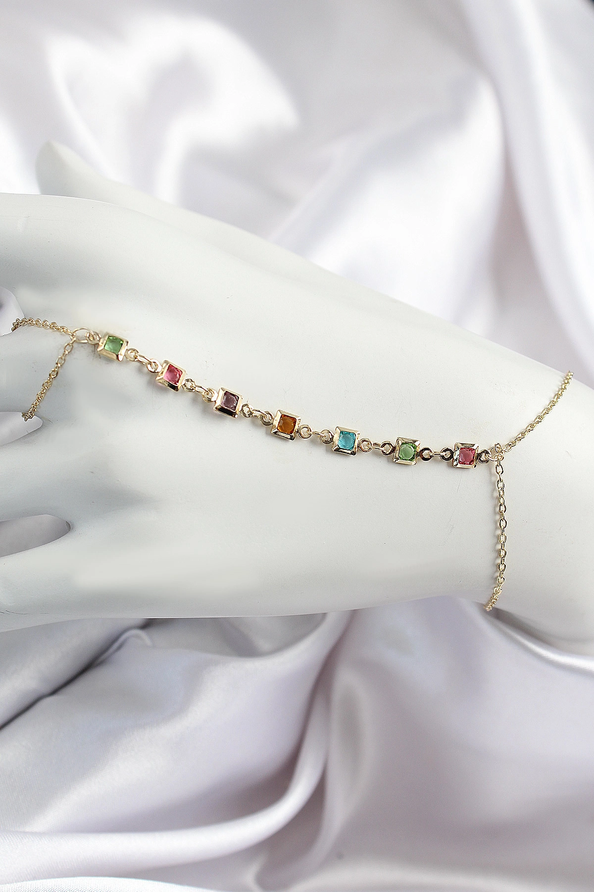 Pirinç Renkli Kare Zirkon Taşlı Y Model Gold Renk Kadın Şahmeran-0