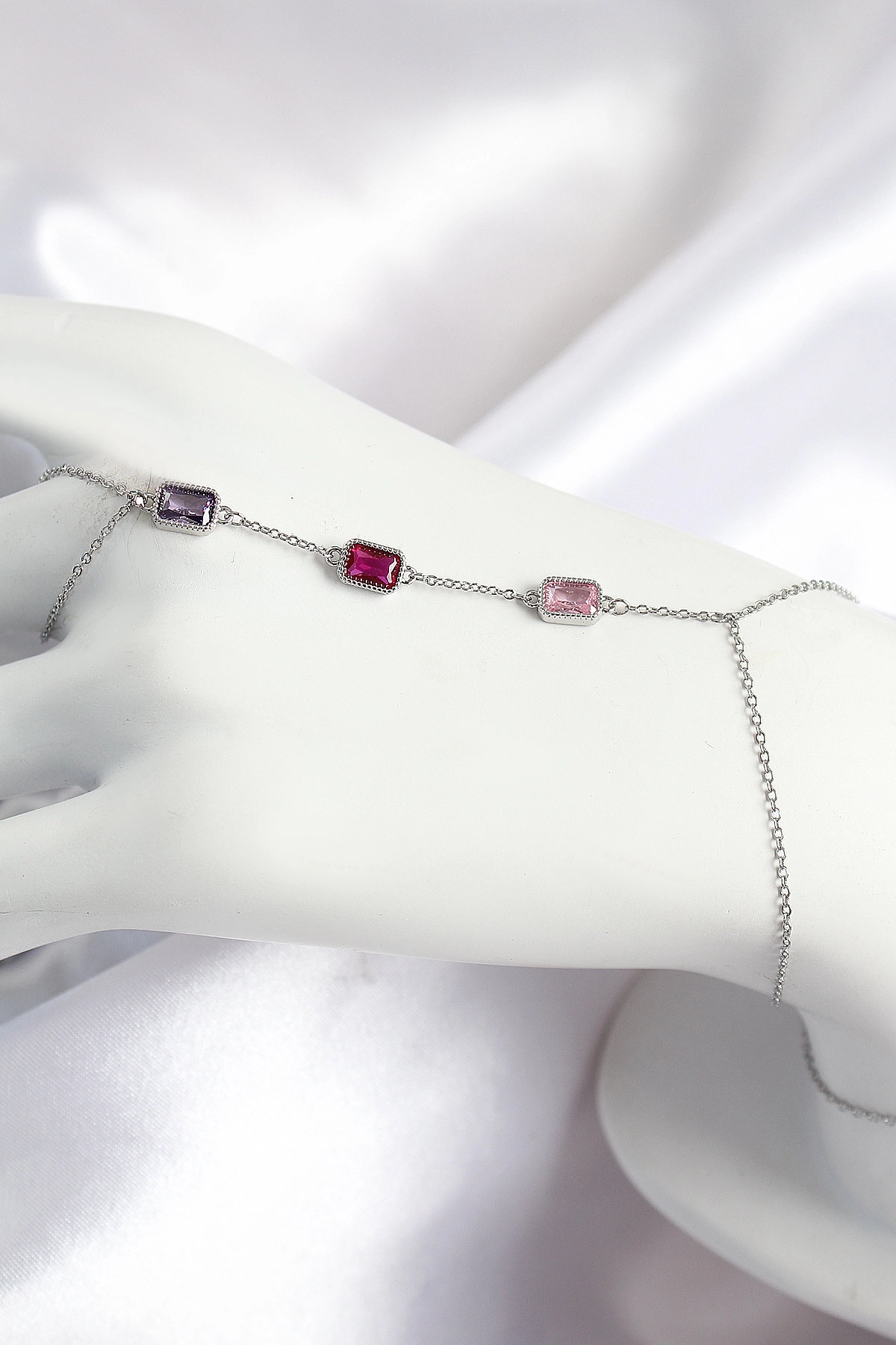 Pirinç Renkli Zirkon Taşlı Dikdörtgen Model Gümüş Renk Kadın Şahmeran-0