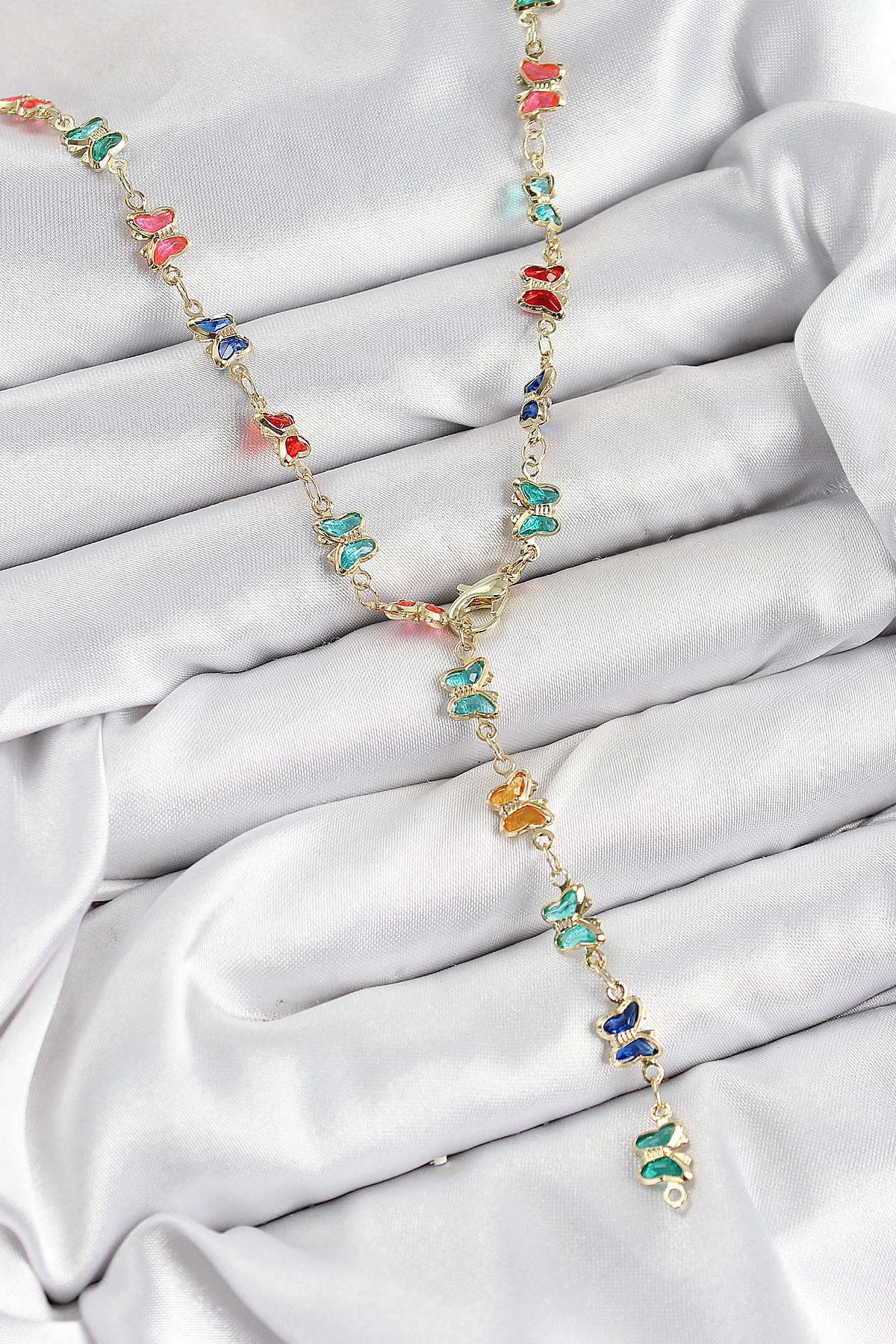 Pirinç Renkli Zirkon Taşlı Kelebek Model Gold Renk Kadın Y Kolye-0