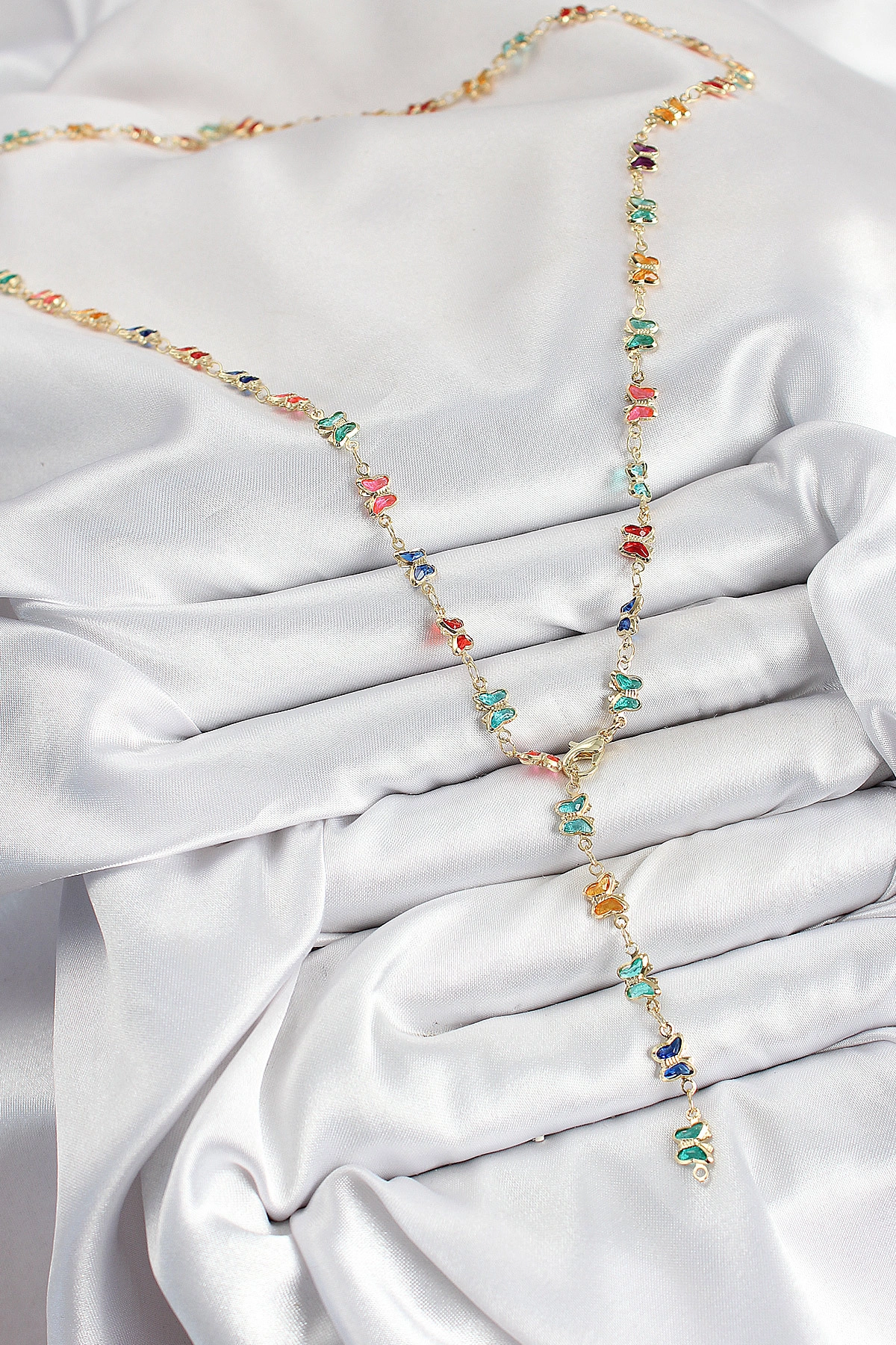 Pirinç Renkli Zirkon Taşlı Kelebek Model Gold Renk Kadın Y Kolye-1