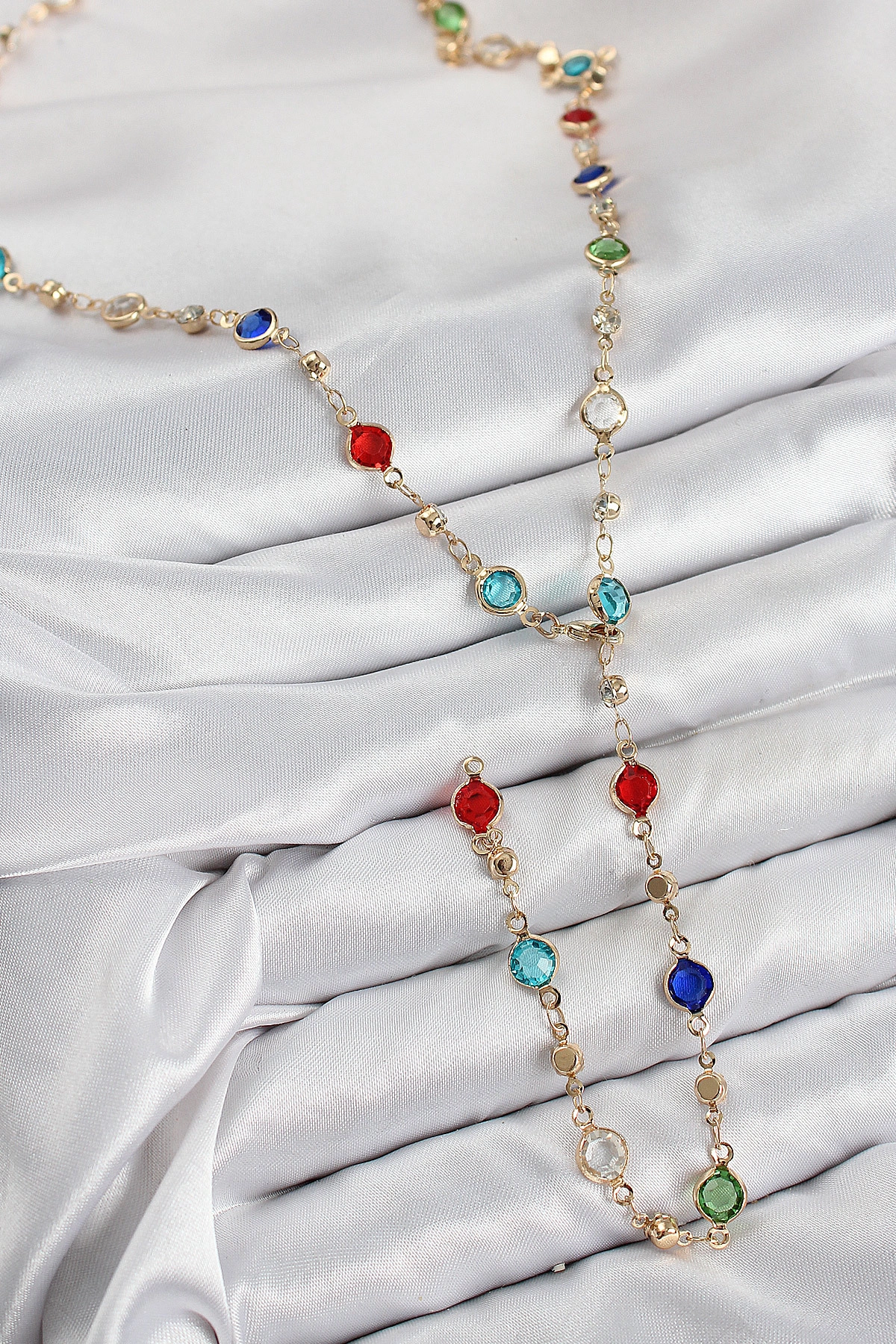 Pirinç Renkli Zirkon Taşlı Model Gold Renk Kadın Y Kolye-1