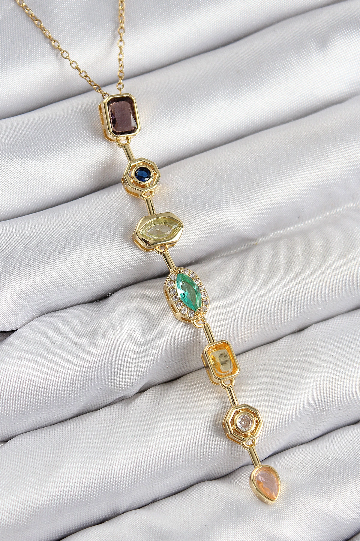 Pirinç Renkli Zirkon Taşlı Model Gold Renk Kadın Y Kolye-0