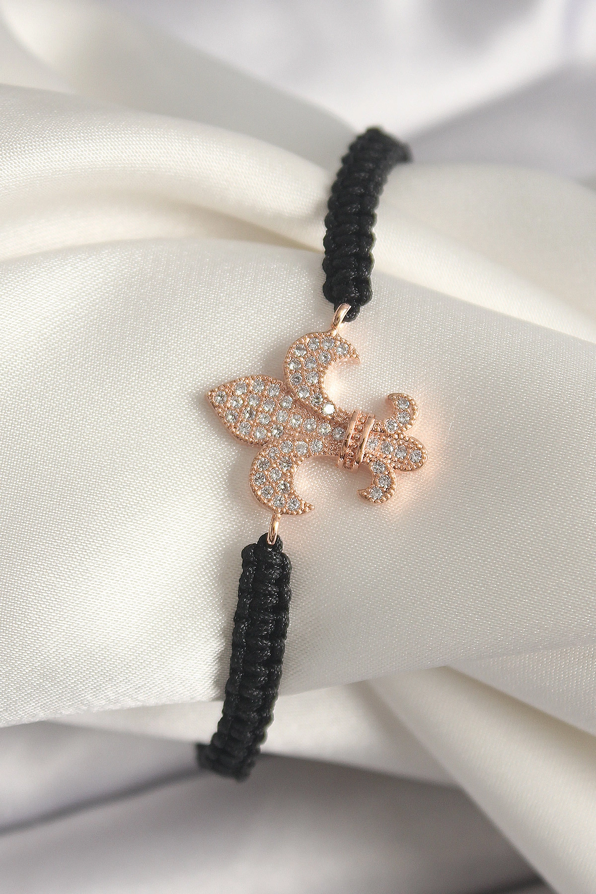 Pirinç Rose Renk Zirkon Taşlı Zambak Model Asansörlü Makrome Model Kadın Bileklik-0