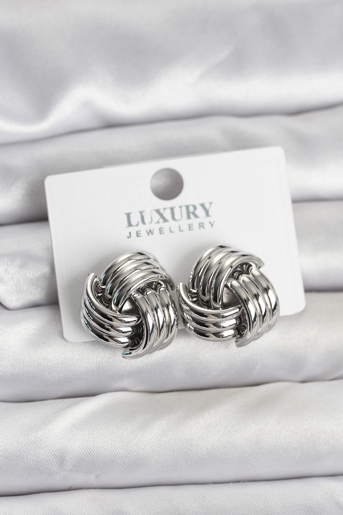 Pirinç Sarmal Gümüş Renk Kadın Küpe-0