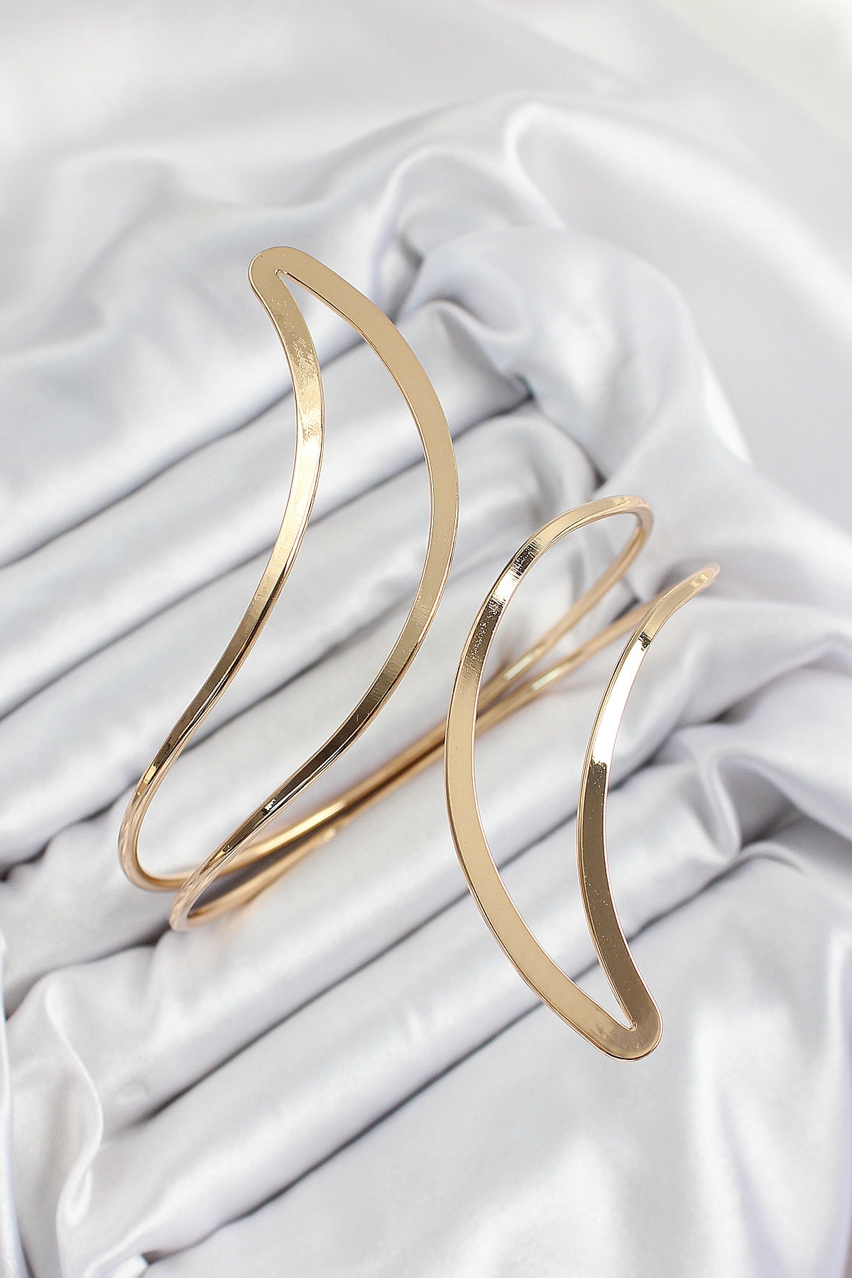 Pirinç Soyut Alev Desenli Gold Renk Kadın Pazu Bileklik-0