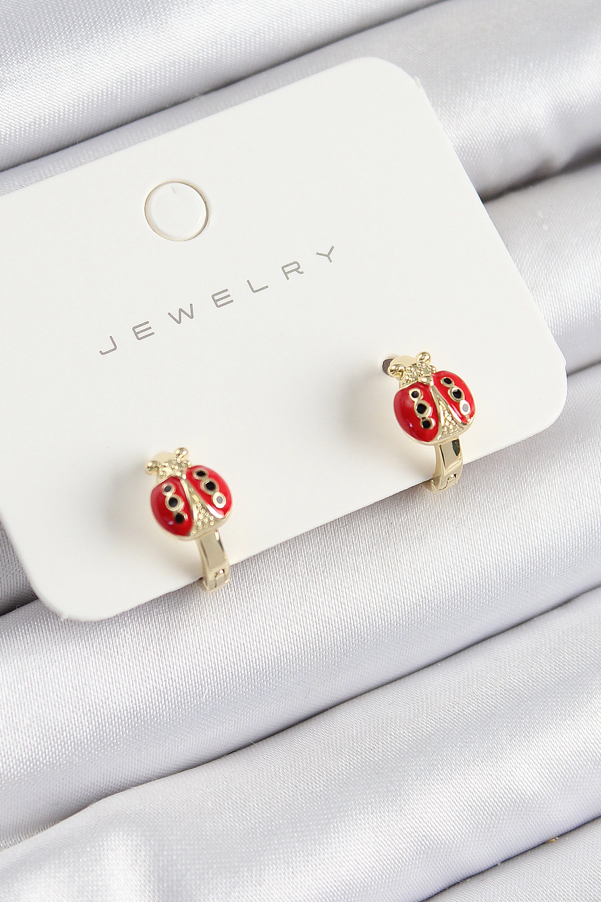 Pirinç Uğur Böceği Model Gold Renk Çocuk Küpe-0