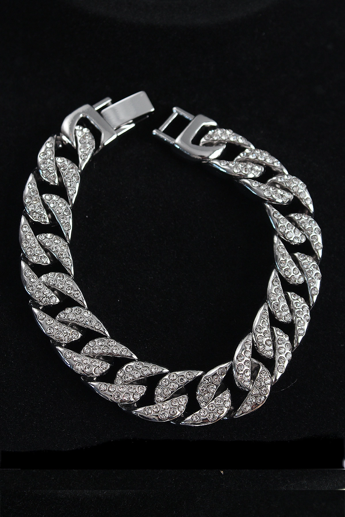 Pirinç Zirkon Taşlı Cuba Gurmet Model Gümüş Renk Erkek Bileklik-0