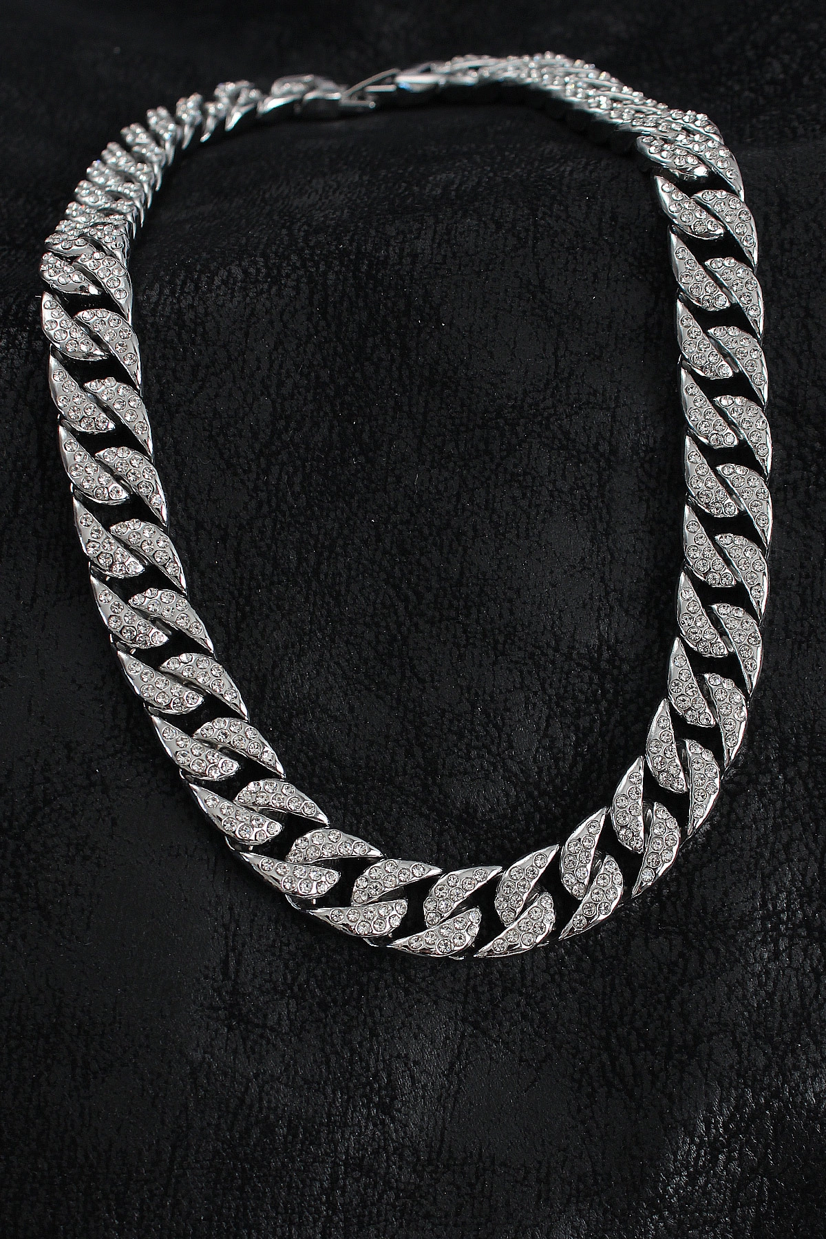 Pirinç Zirkon Taşlı Cuba Gurmet Model Gümüş Renk Erkek Kolye-0