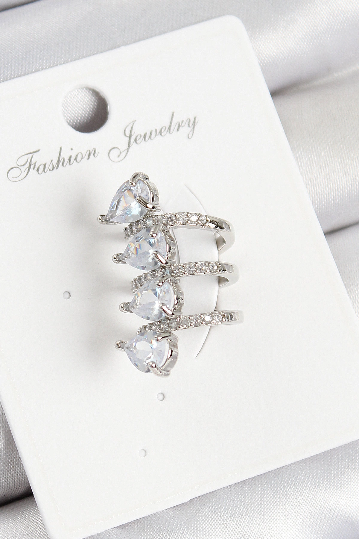 Pirinç Zirkon Taşlı Damla Model Gümüş Renk Sağ Kıkırdak Küpe-0