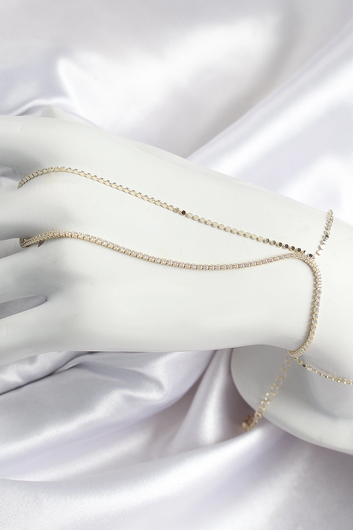 Pirinç Zirkon Taşlı Ezme Zincir Model Gold Renk Kadın Şahmeran-0