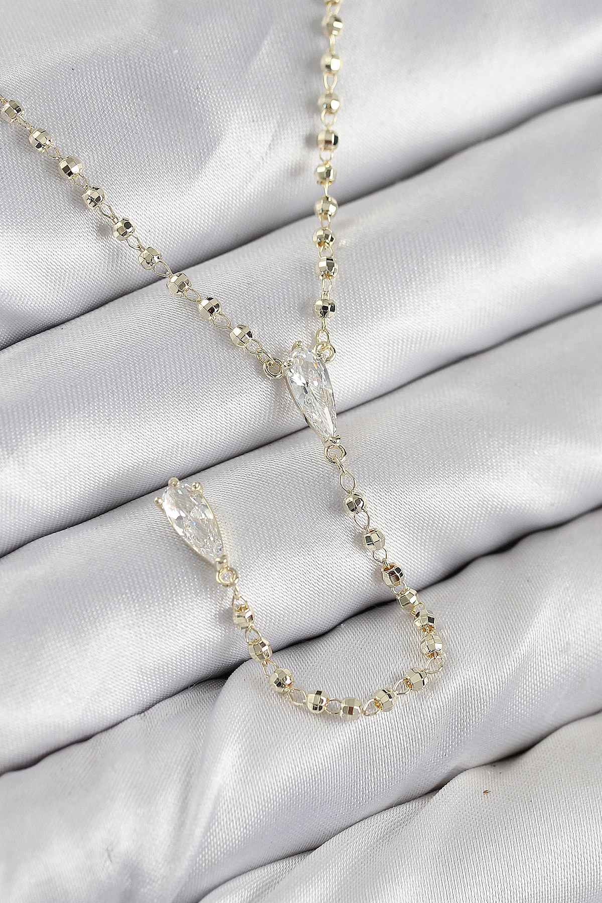 Pirinç Zirkon Taşlı Gold Renk Kadın Y Kolye-0