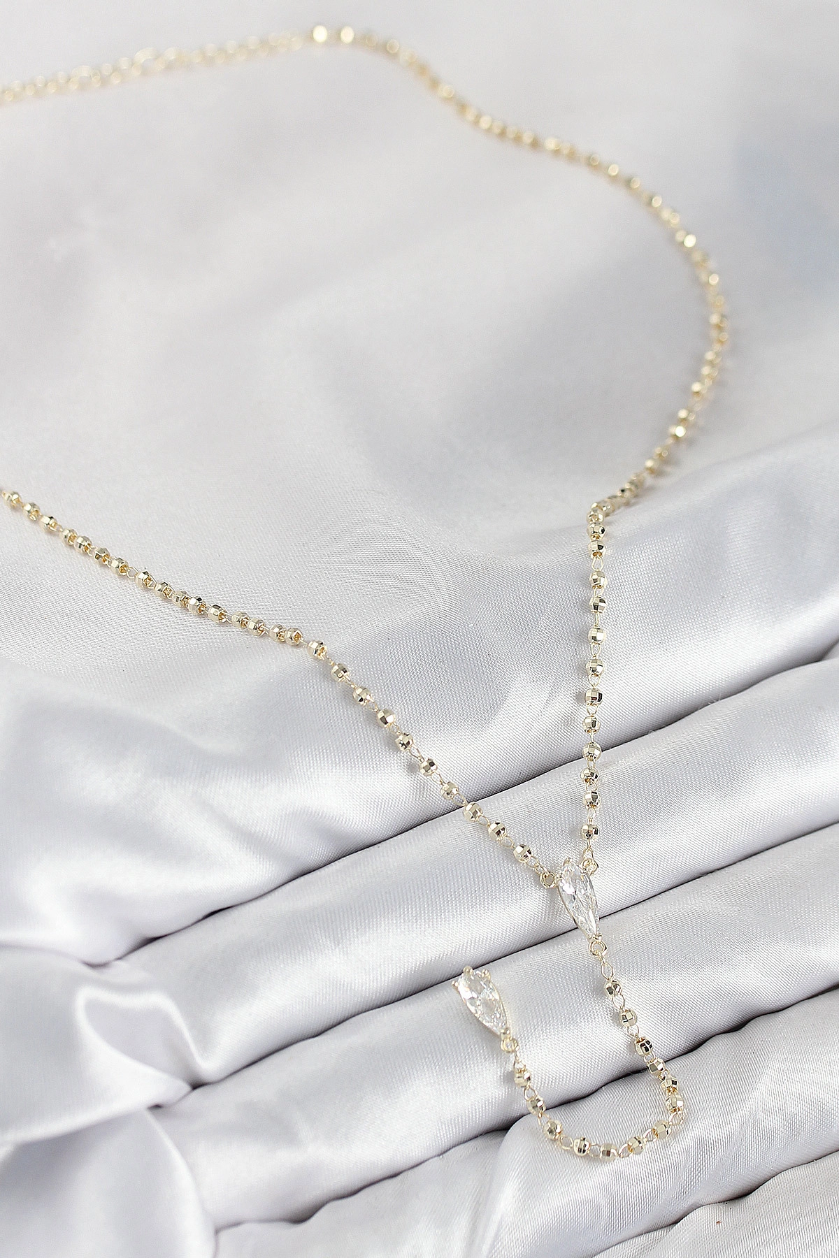 Pirinç Zirkon Taşlı Gold Renk Kadın Y Kolye-1